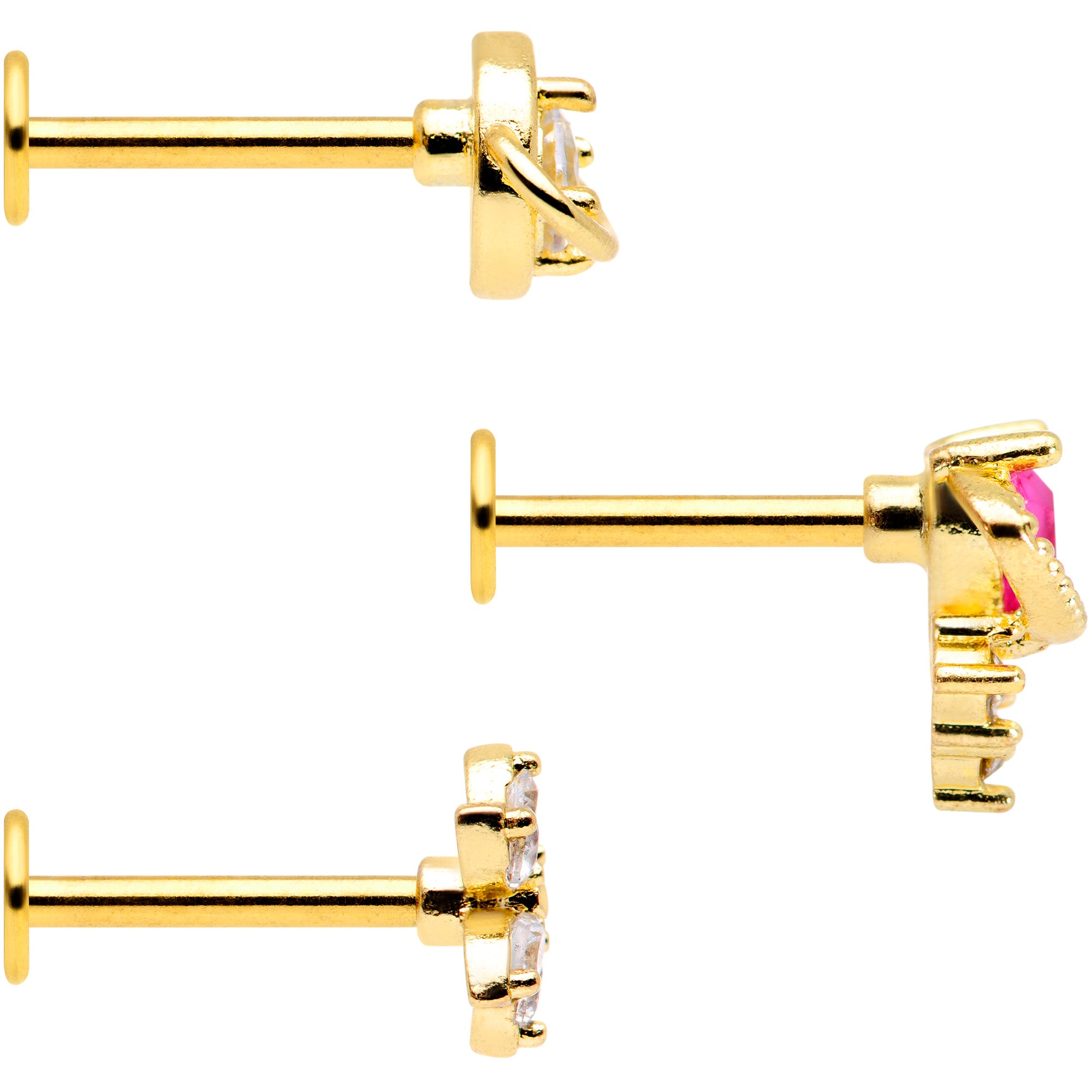 16G 5/16 Clear CZ Gem Gold Tone Moon Labret Tragus Set of 3