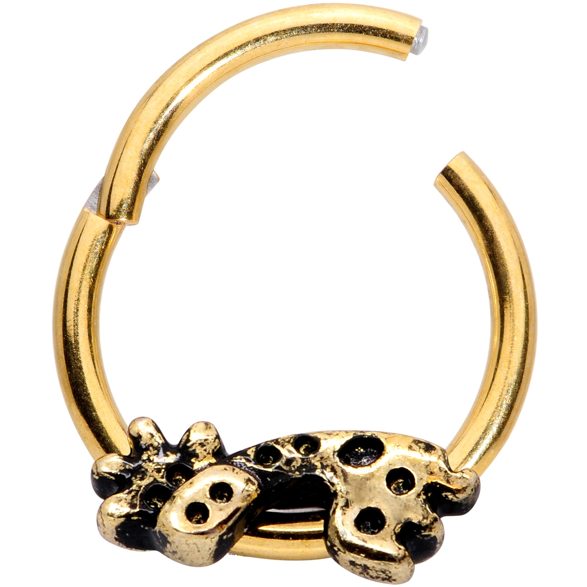 16G 3/8 Gold Tone Happy Giraffe Hinged Segment Ring