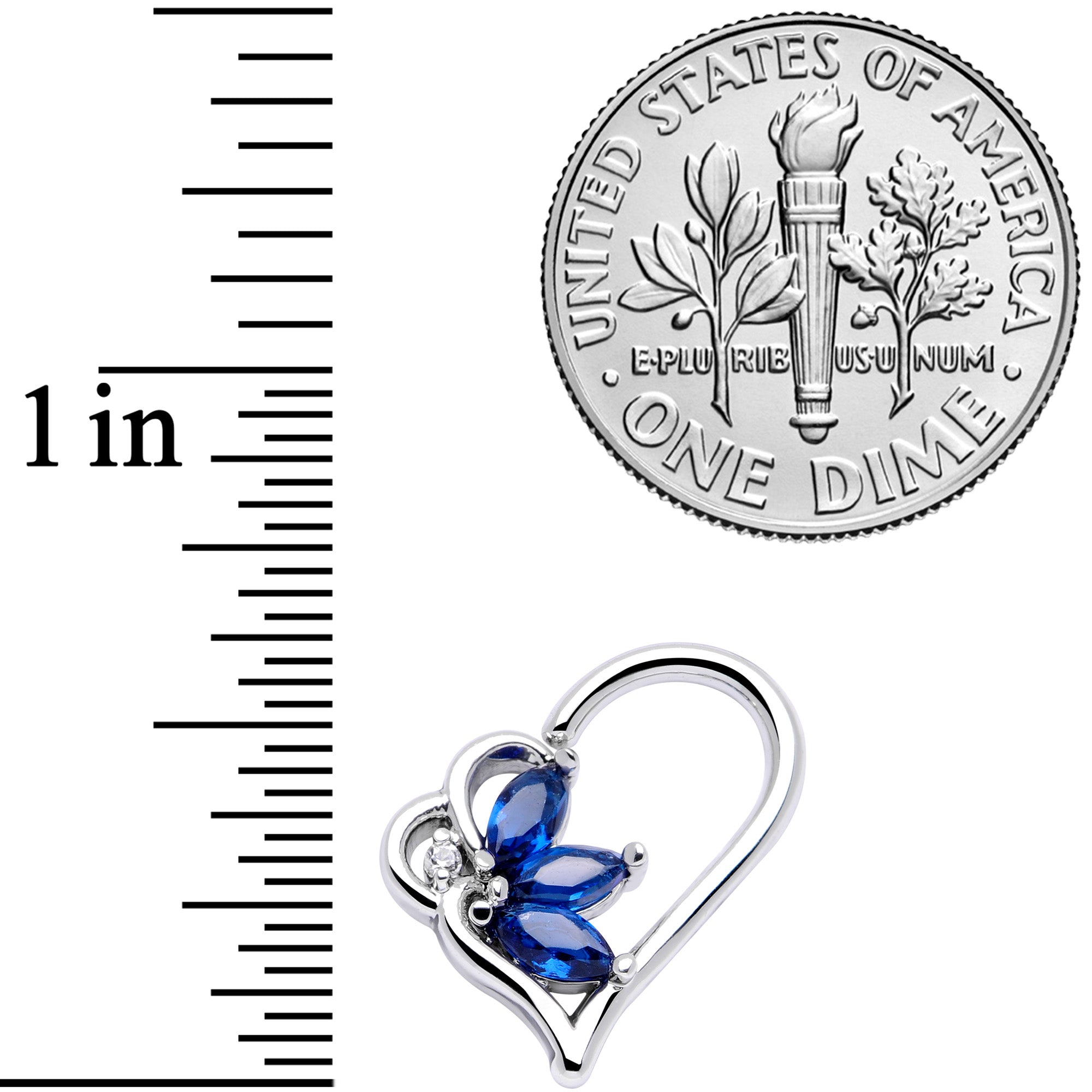 16G 3/8 Blue Gem Half Heart Right Ear Closure Ring