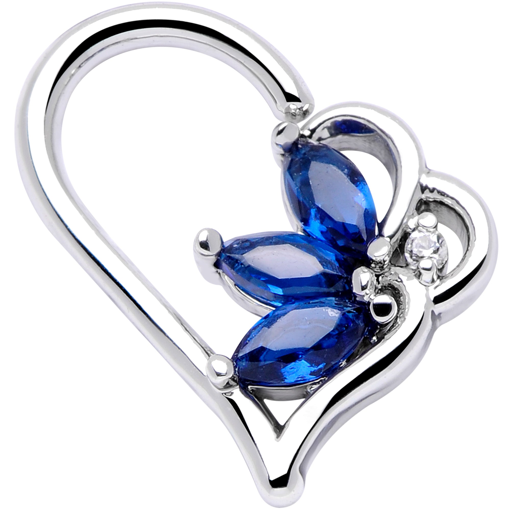 16G 3/8 Blue Gem Half Heart Left Ear Closure Ring