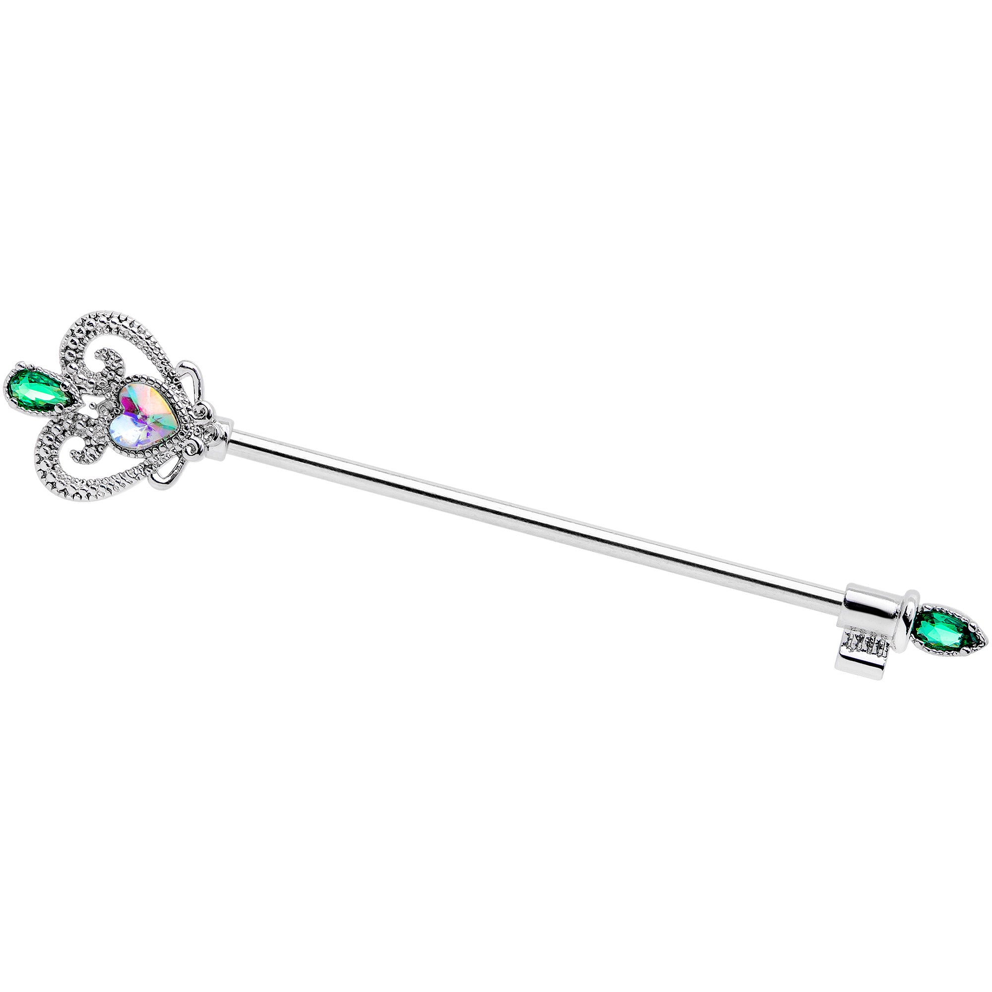 14G Green Aurora Gem Queens Key Industrial Barbell 38mm