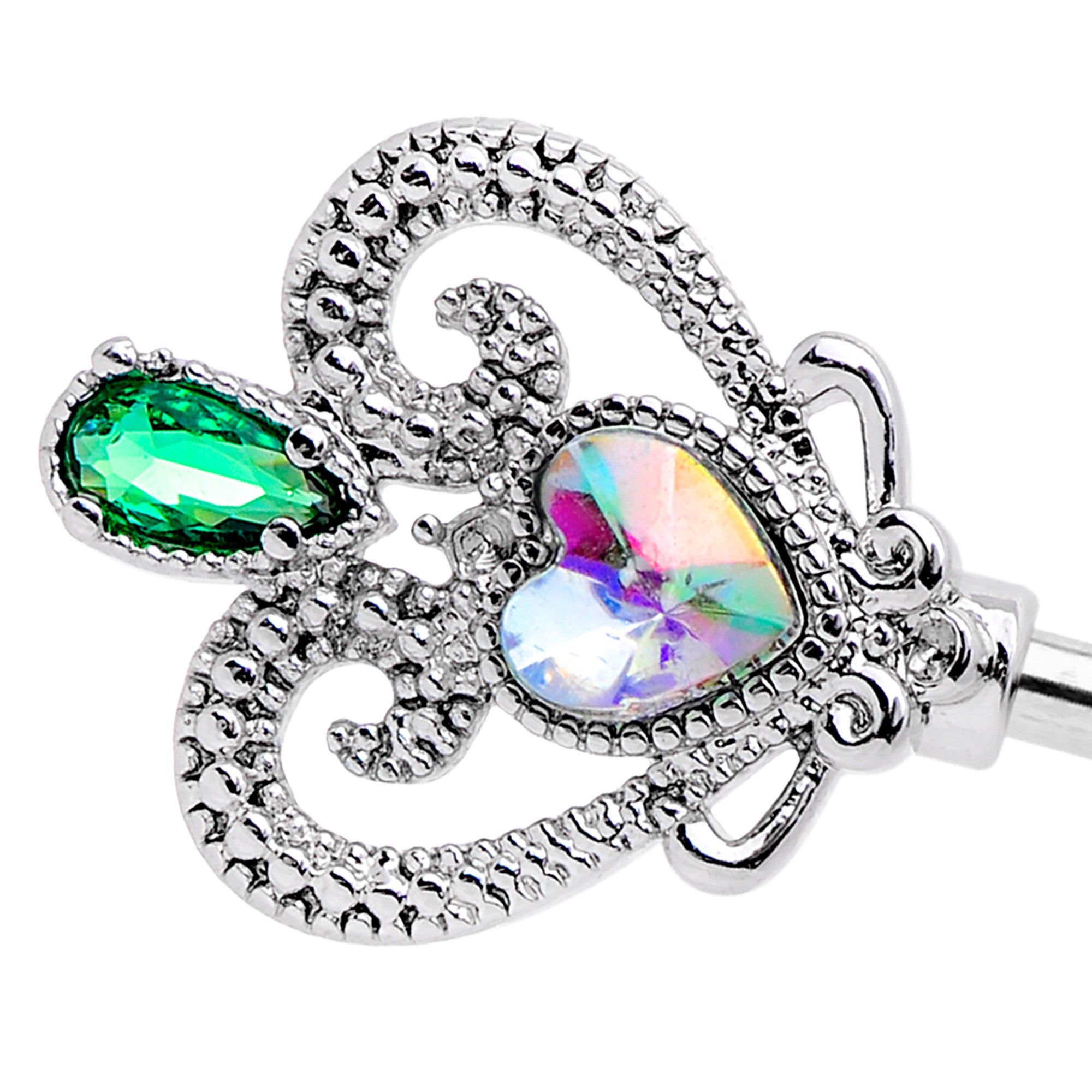 14G Green Aurora Gem Queens Key Industrial Barbell 38mm