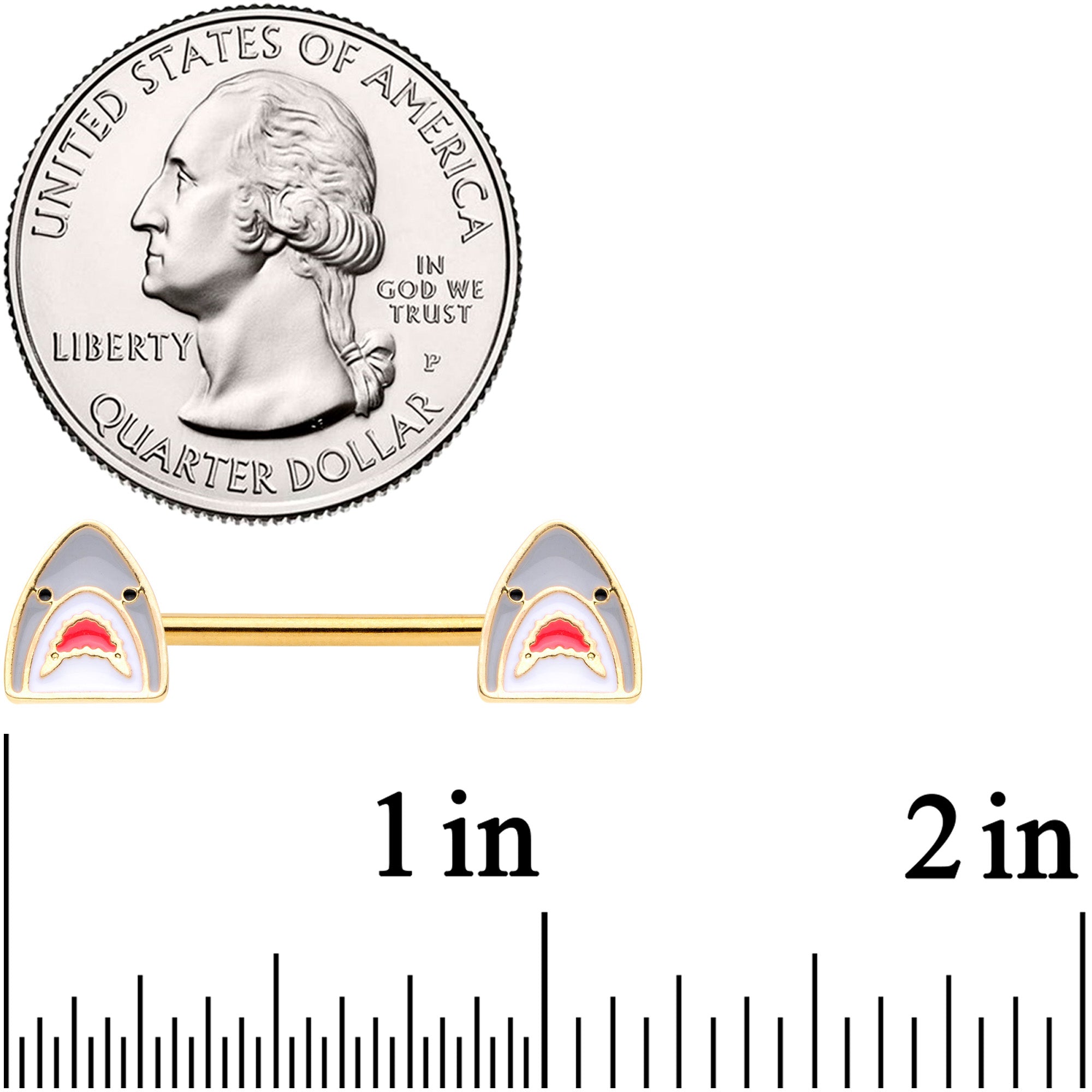 14G 9/16 Gold Tone Shark Attack Barbell Nipple Ring Set