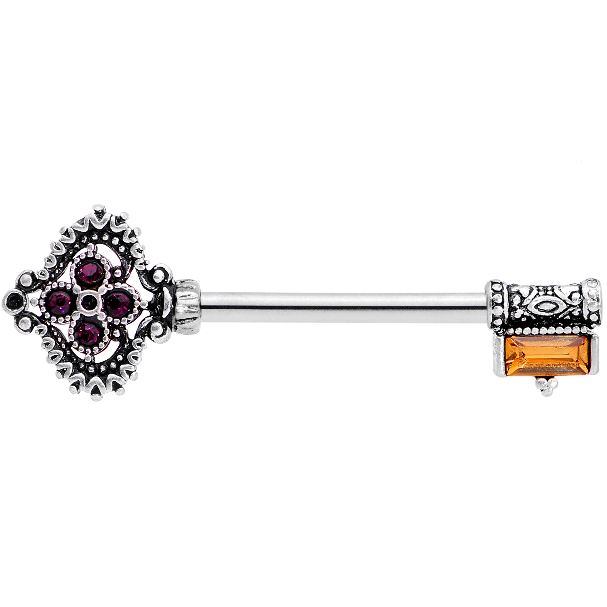 14G 9/16 Red Brown Gem Kings Key Barbell Nipple Ring Set