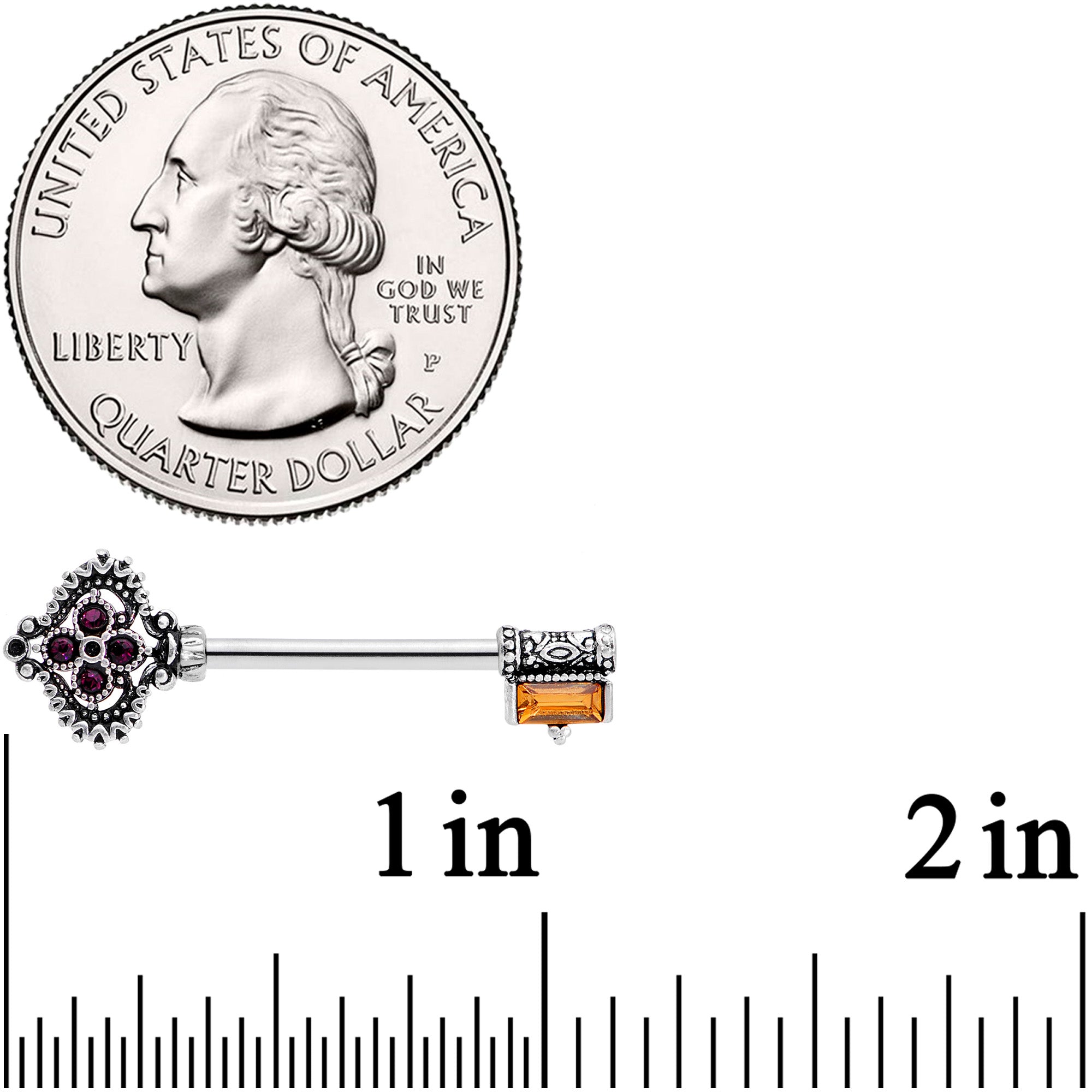 14G 9/16 Red Brown Gem Kings Key Barbell Nipple Ring Set