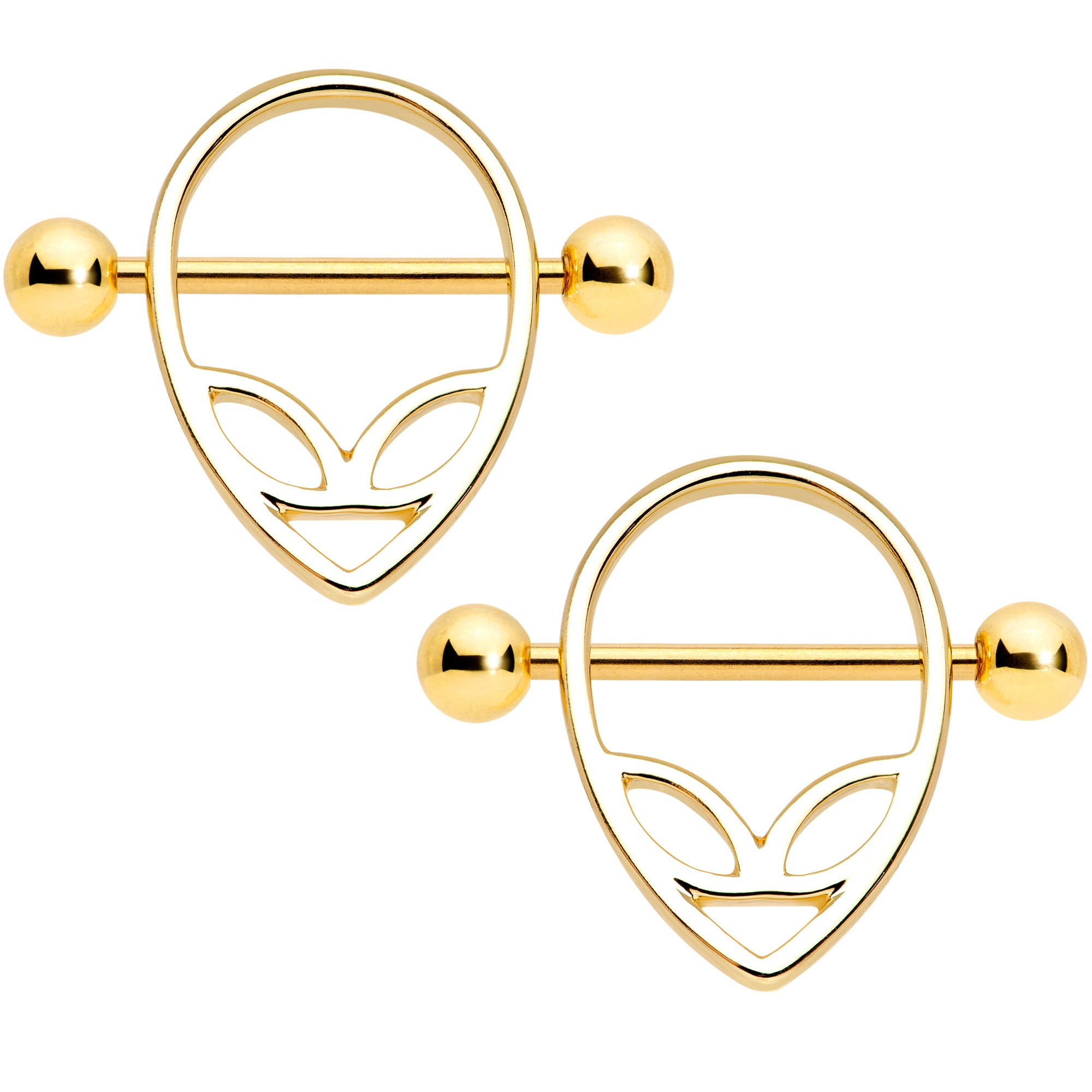 14G 9/16 Gold Tone UFO Alien Nipple Shield Set