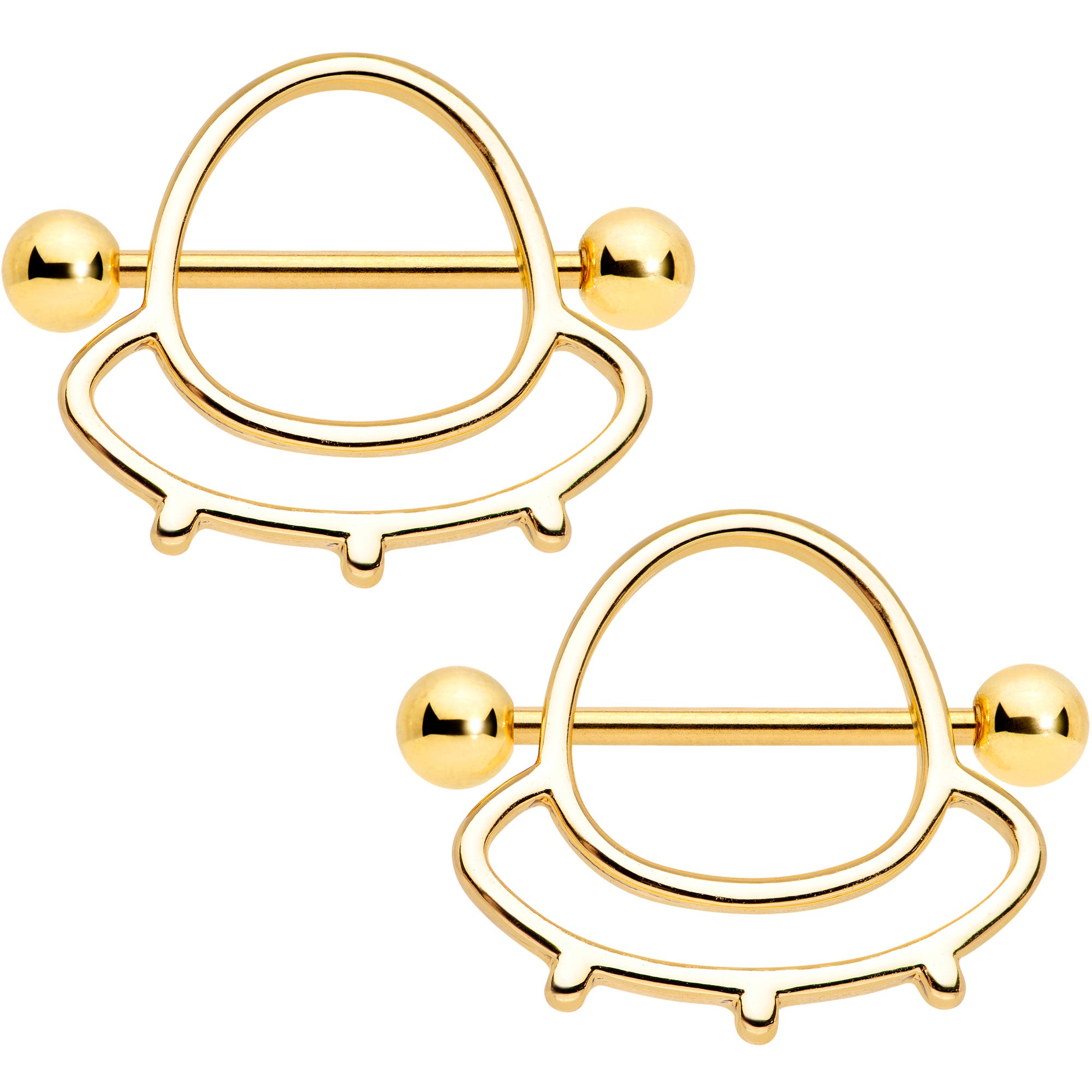 14G 9/16 Gold Tone Outer Space UFO Nipple Shield Set