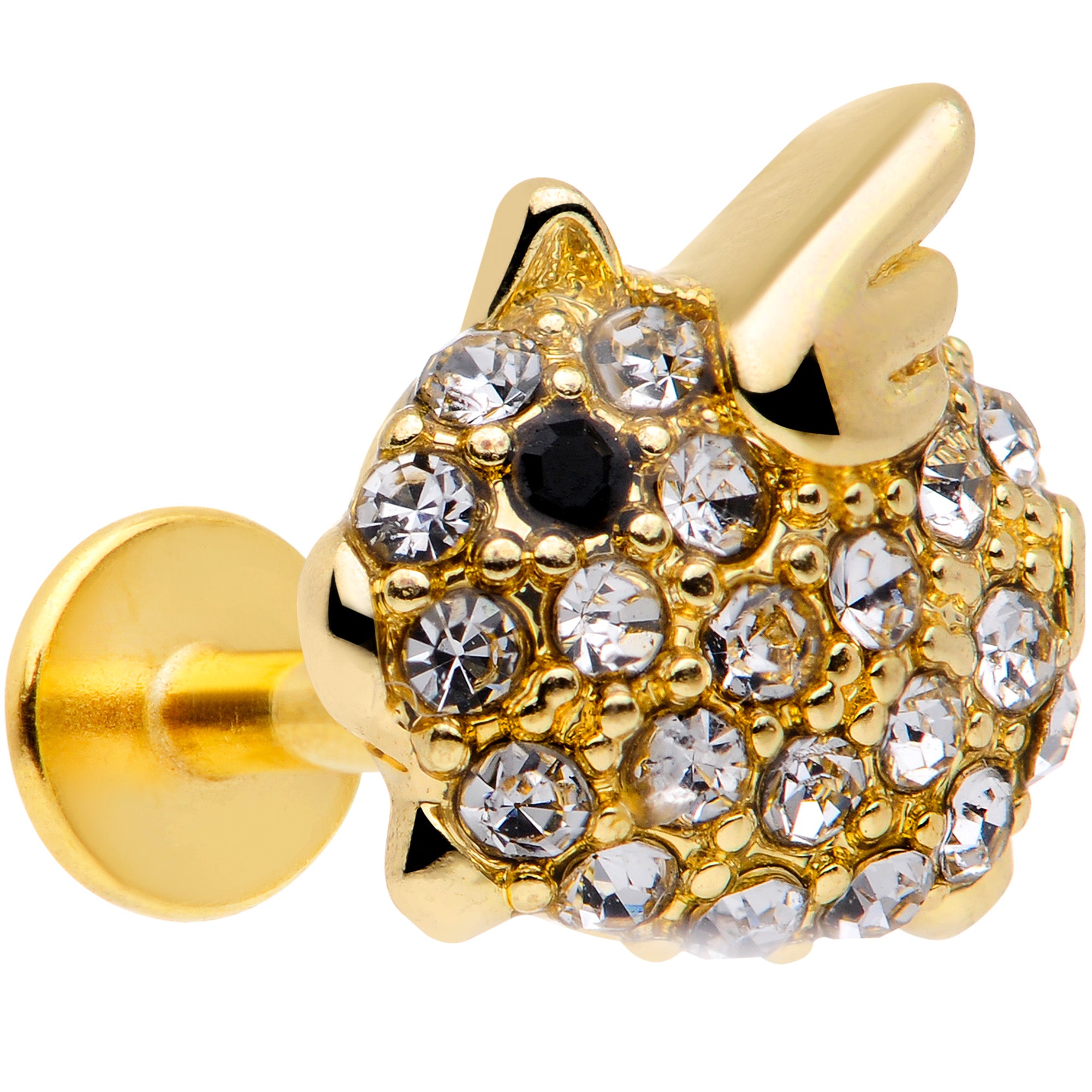 16G 5/16 Clear Black Gem Gold Tone Flying Pig Labret Tragus