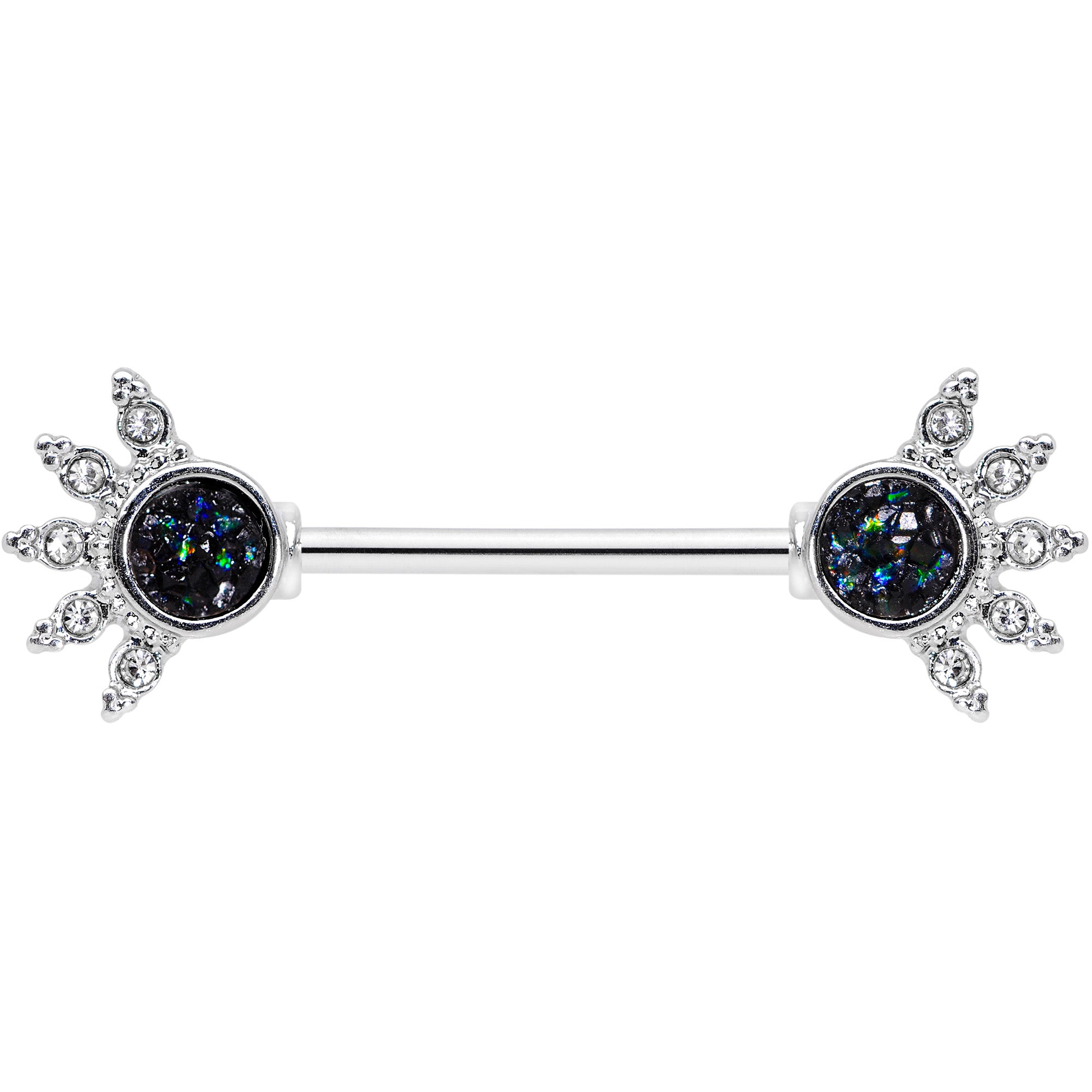 14G 9/16 Clear Gem Blue Faux Druzy Crest Barbell Nipple Ring Set