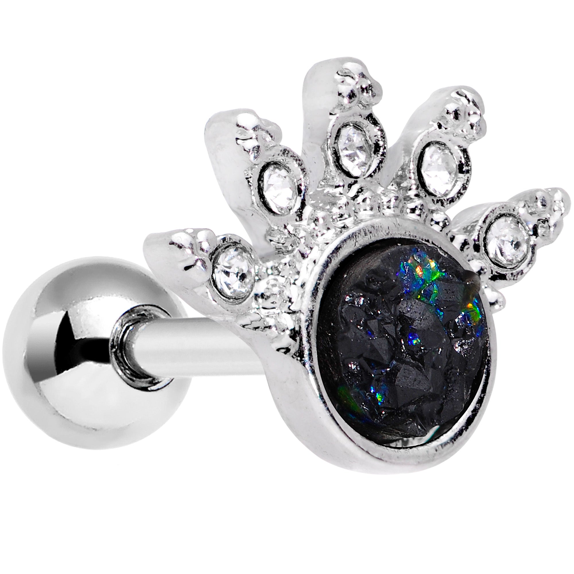 16G 1/4 Blue Faux Druzy Clear Gem Crest Cartilage Tragus Earring