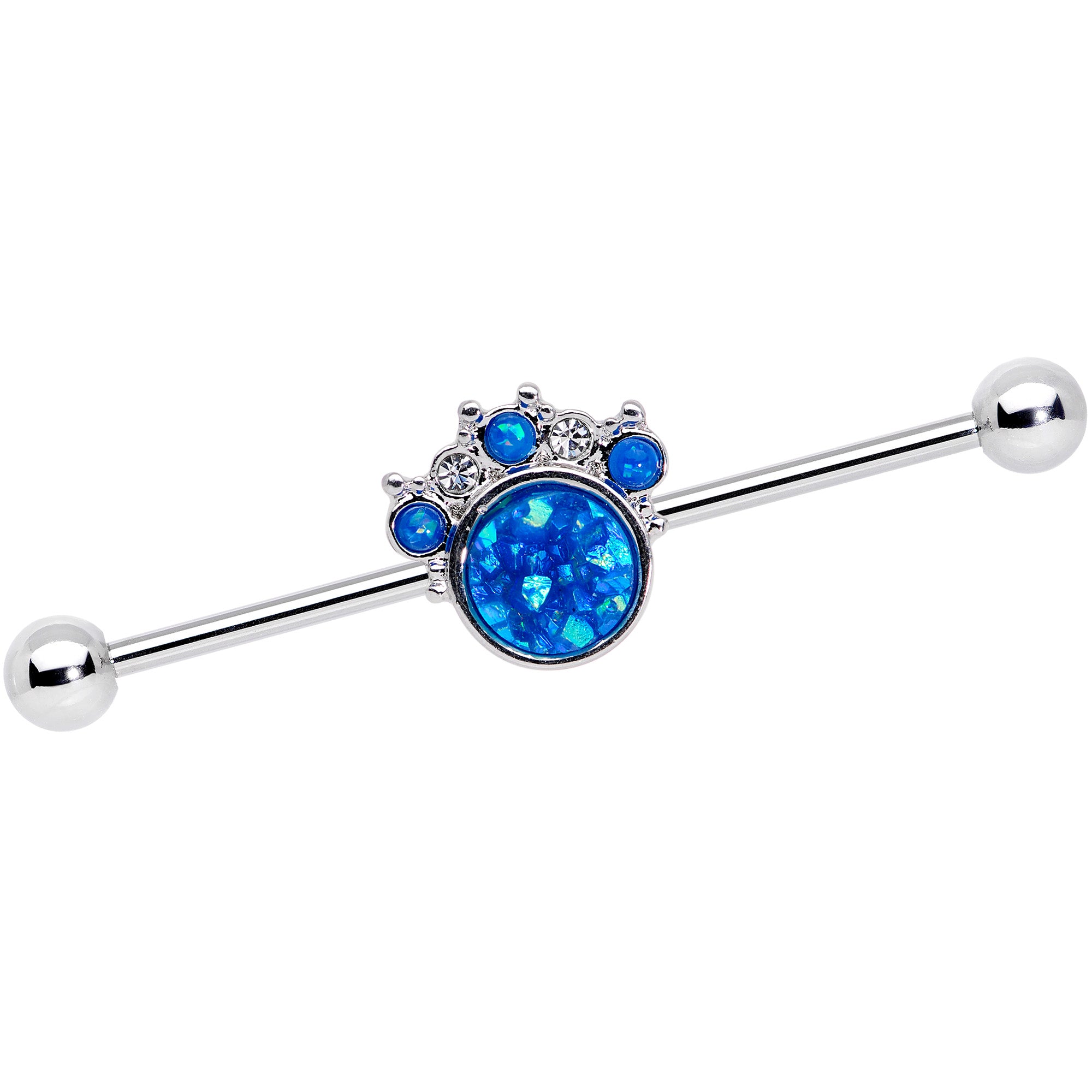 14G Blue Faux Opal Clear Gem Paw Print Industrial Barbell 38mm