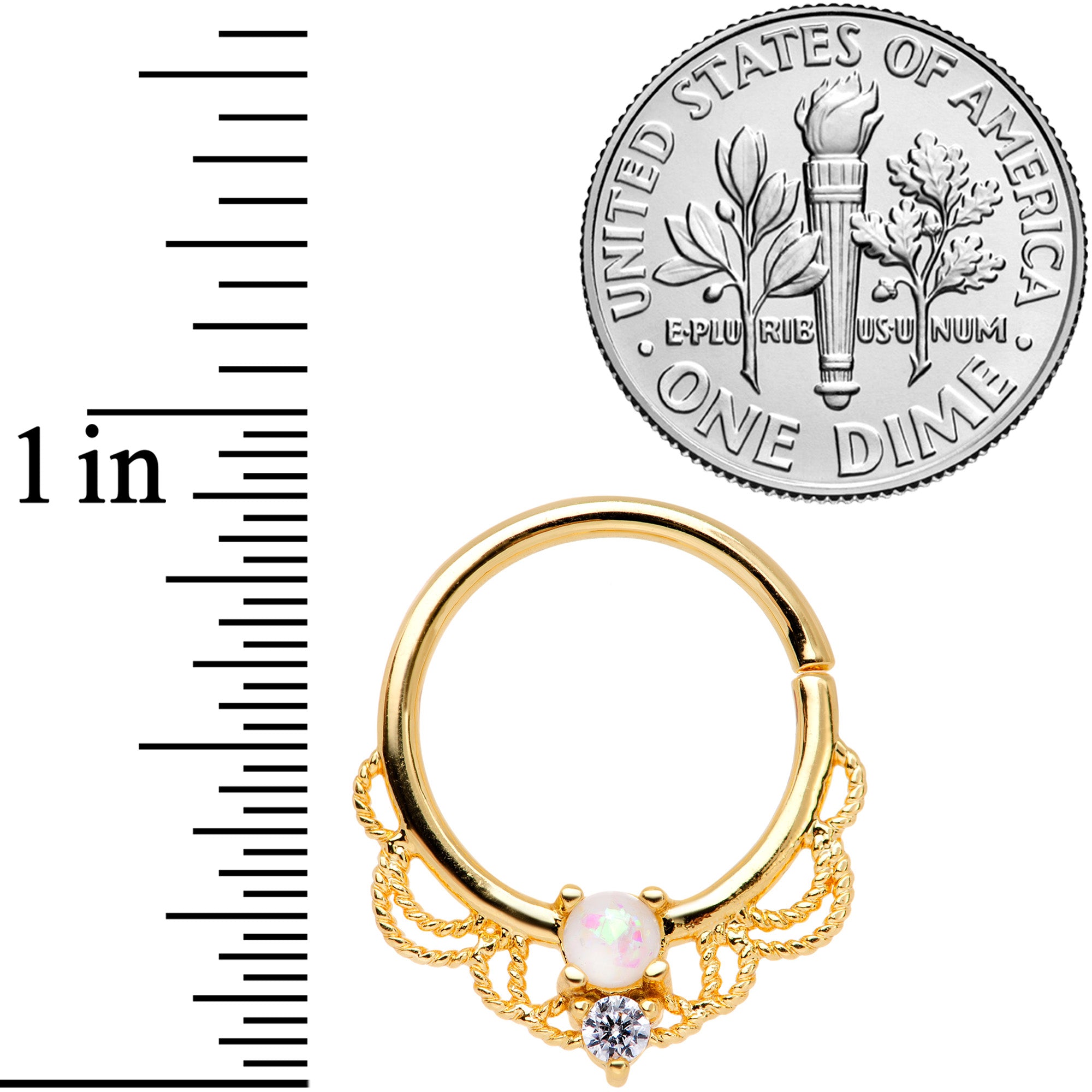 14G 9/16 White Faux Opal Gold Tone Lacy Nipple Clicker Set