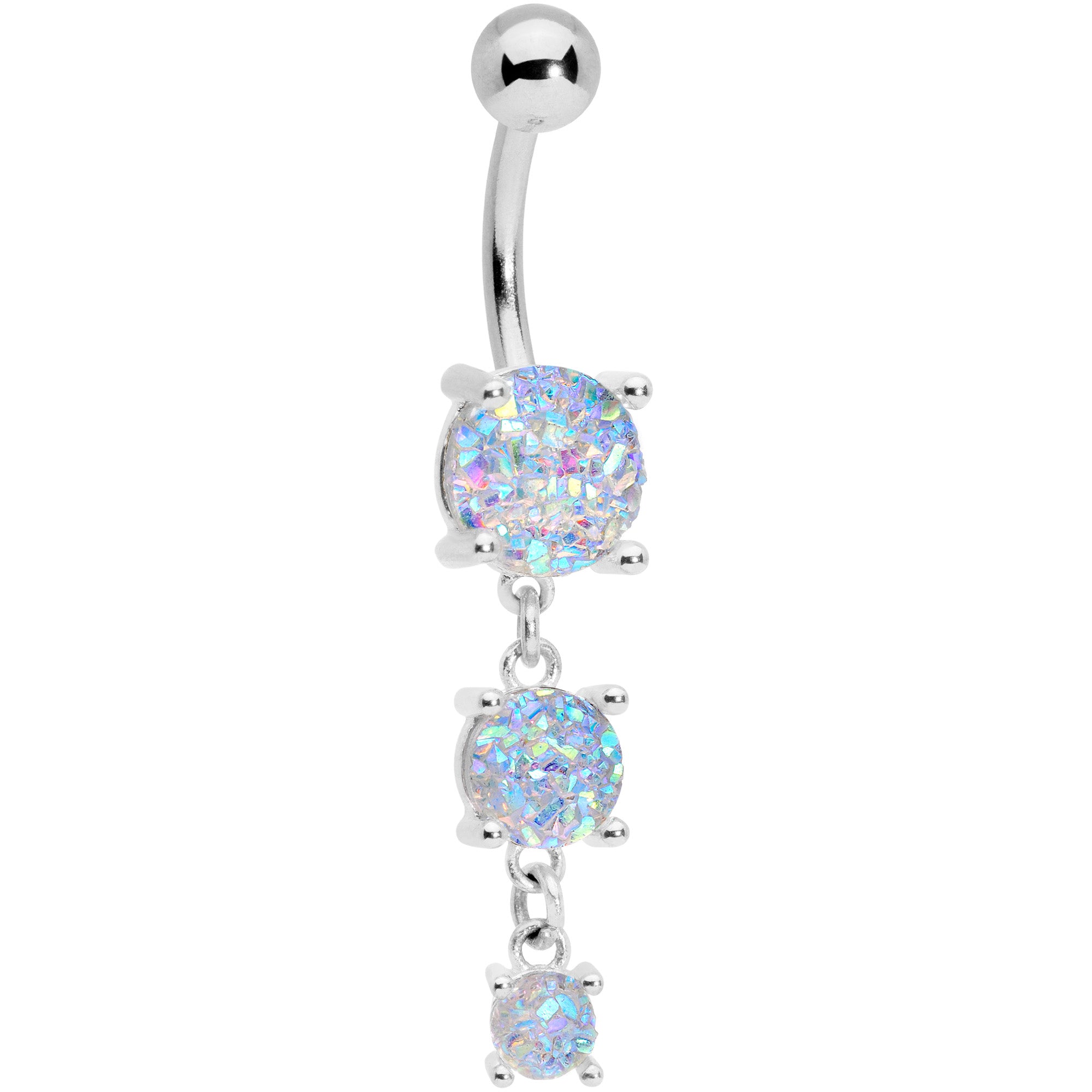 White Gem Triple Drop Dangle Belly Ring