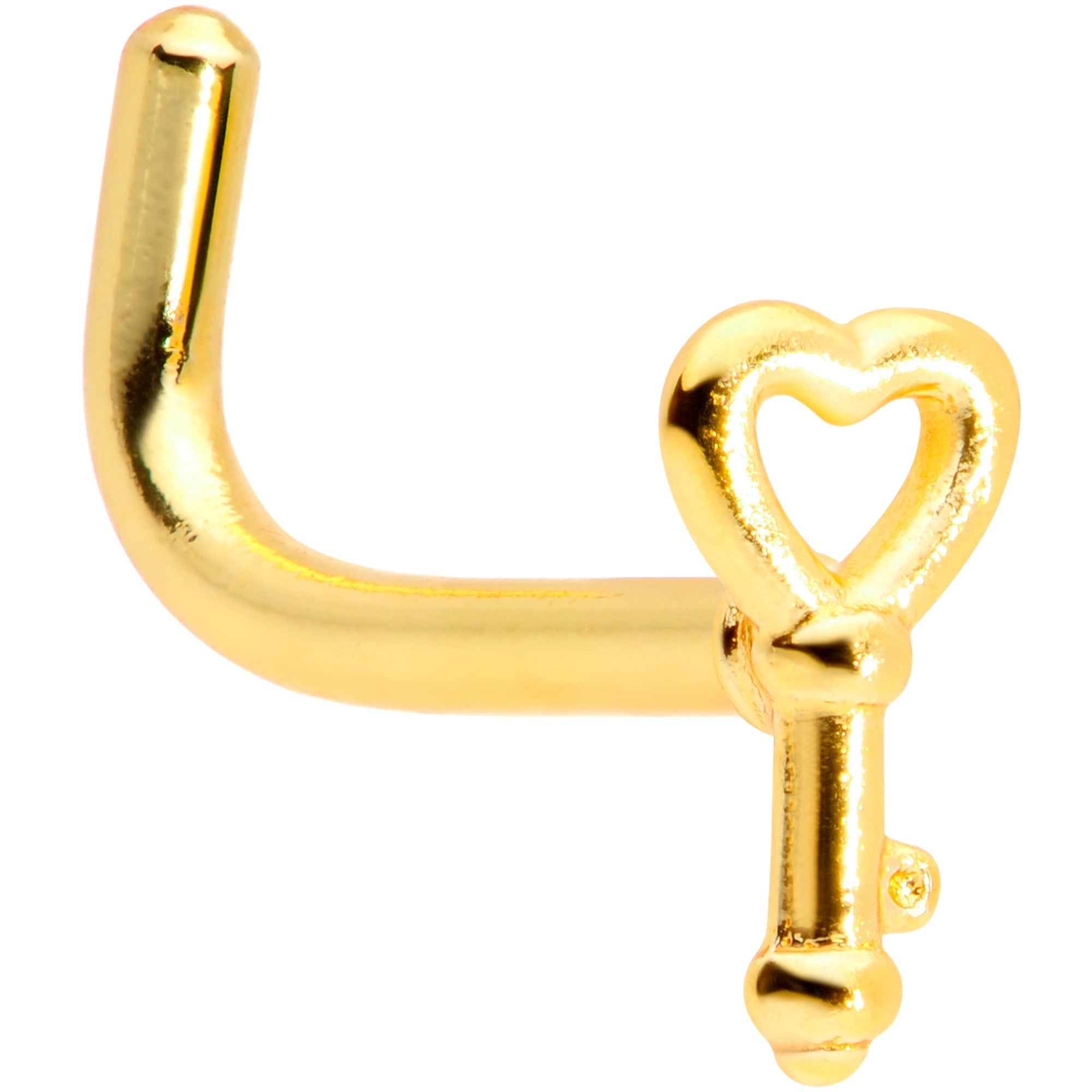18G 5/16 Gold Tone Key to Your Heart L Shaped Nose Ring