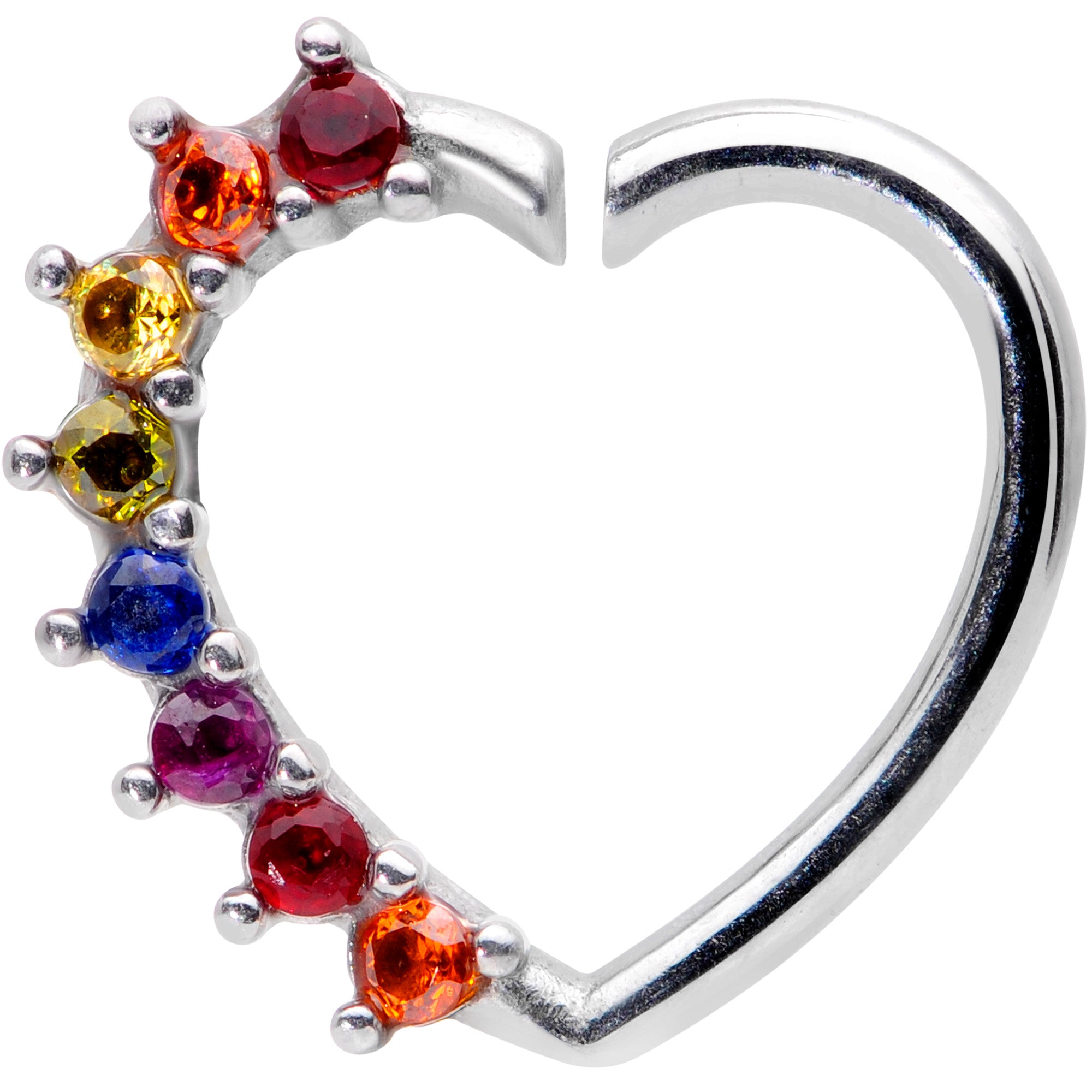 16G 5/16 Rainbow Gem Pride Heart Right Ear Closure Ring