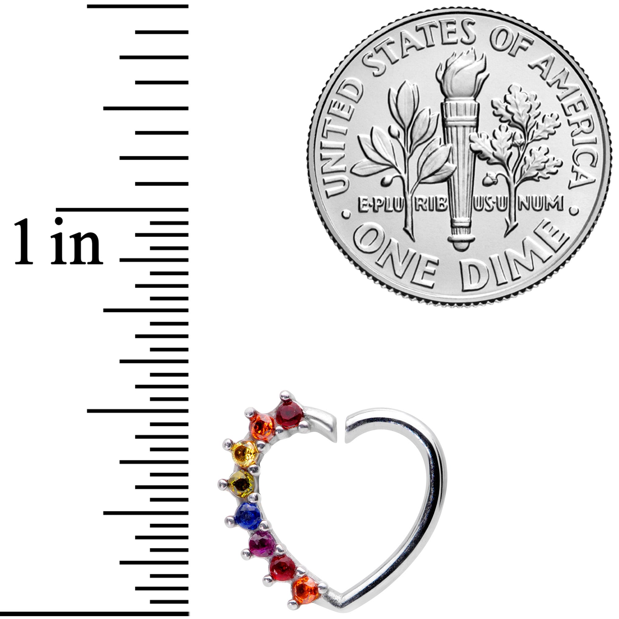 16G 5/16 Rainbow Gem Pride Heart Right Ear Closure Ring