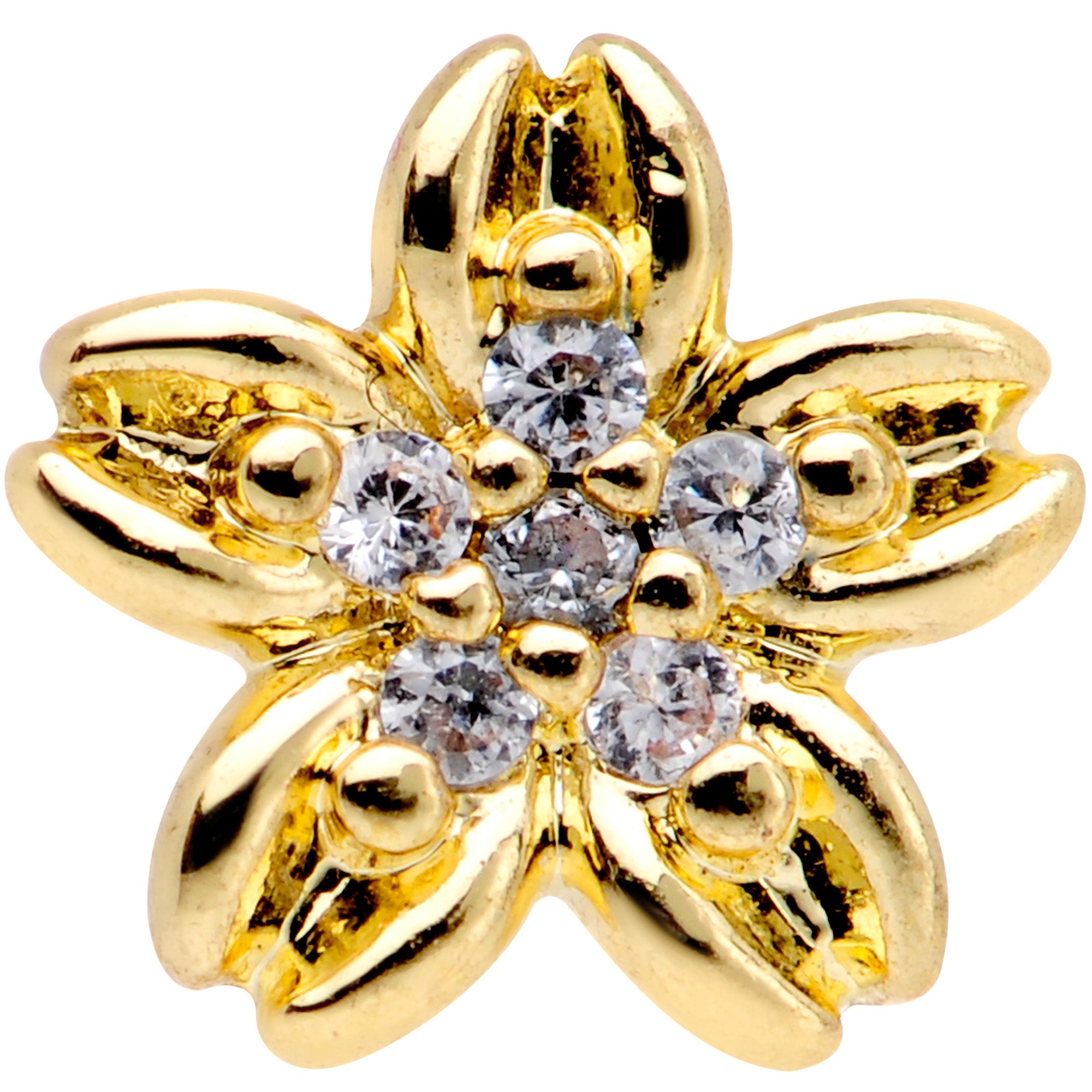 16G 1/4 Clear Gem Center Gold Tone Flower Cartilage Tragus