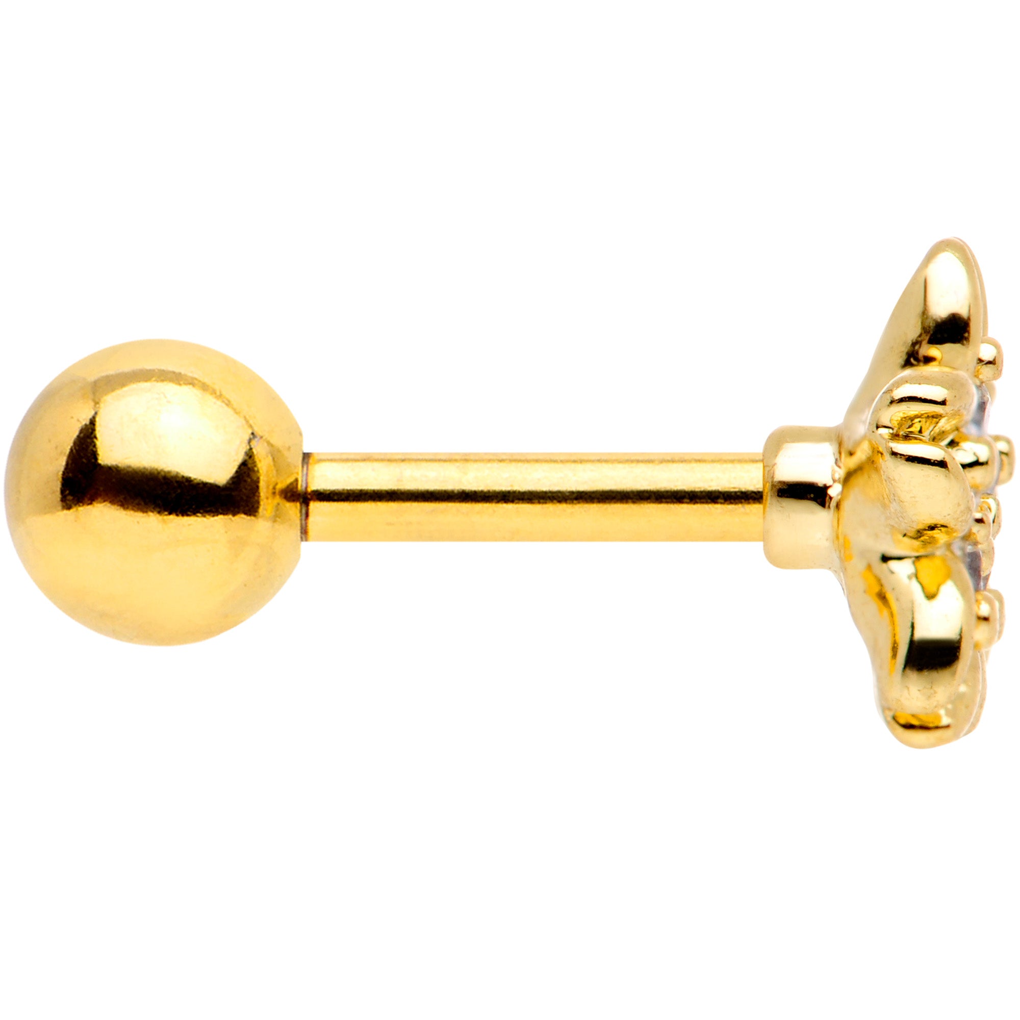 16G 1/4 Clear Gem Center Gold Tone Flower Cartilage Tragus