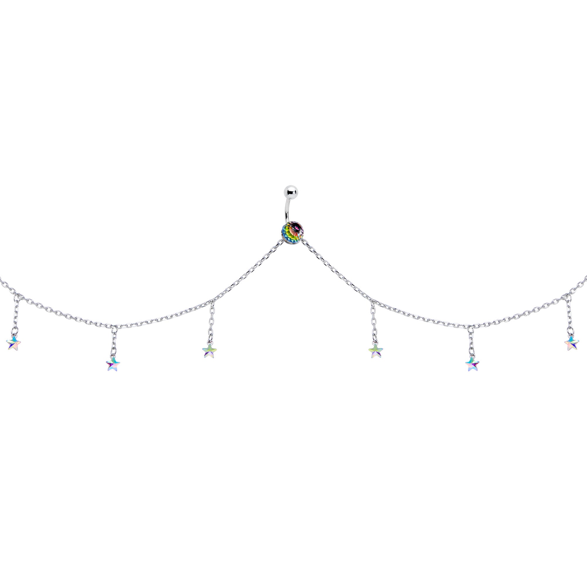 Iridescent Aurora Gem Orb Star Belly Ring Belly Chain