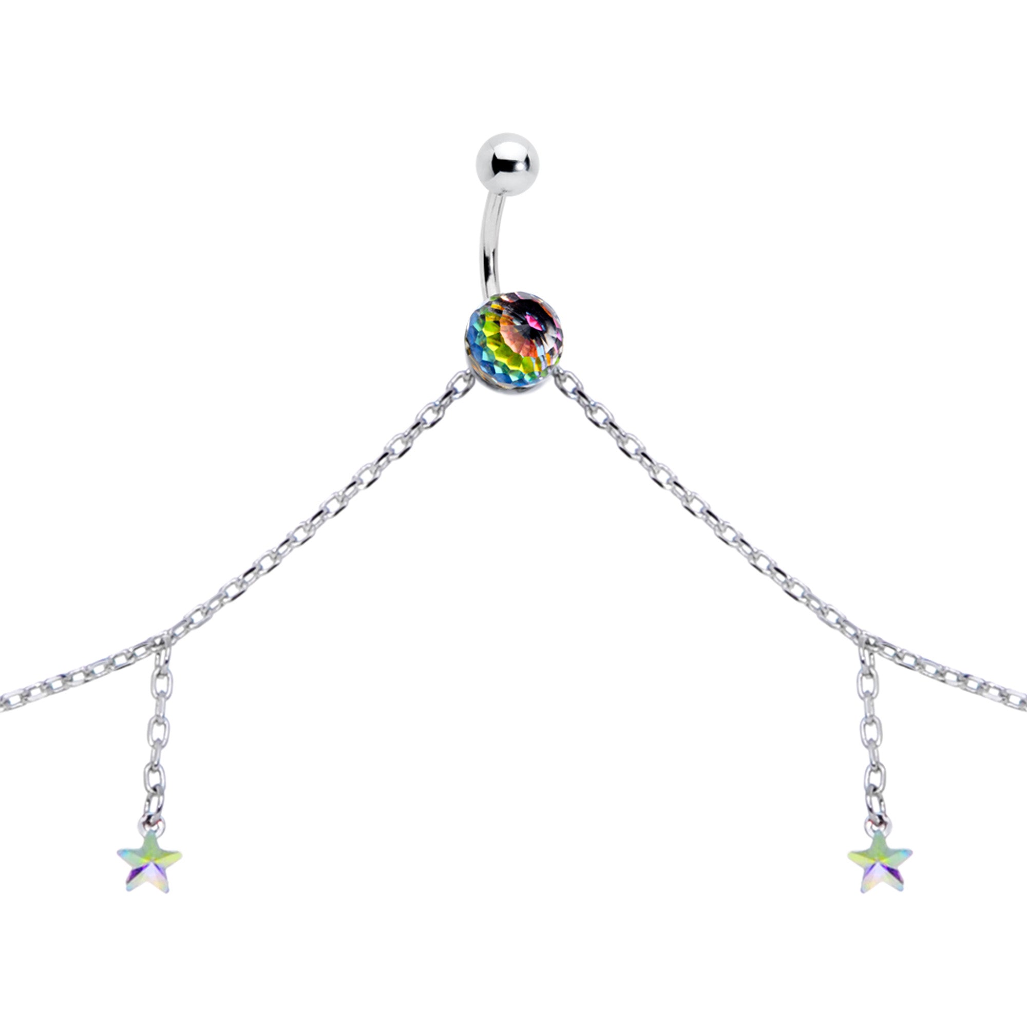 Iridescent Aurora Gem Orb Star Belly Ring Belly Chain
