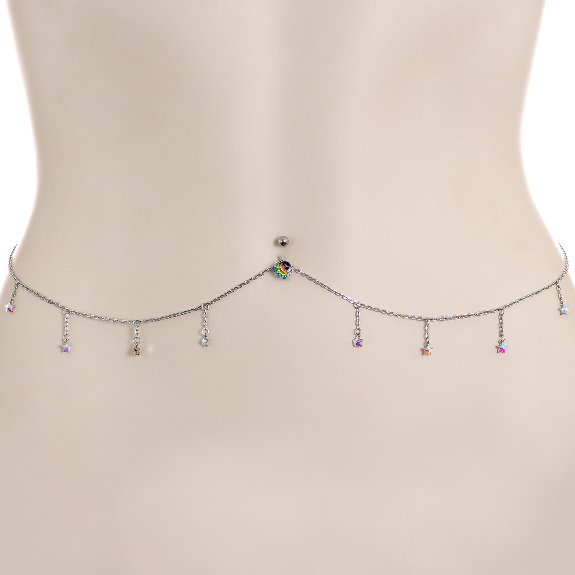 Iridescent Aurora Gem Orb Star Belly Ring Belly Chain