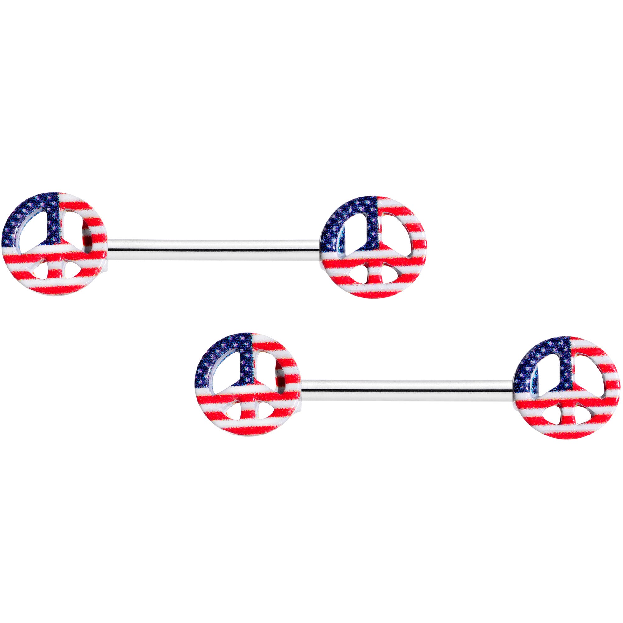 14G 9/16 USA American Flag Peace Sign Barbell Nipple Ring Set