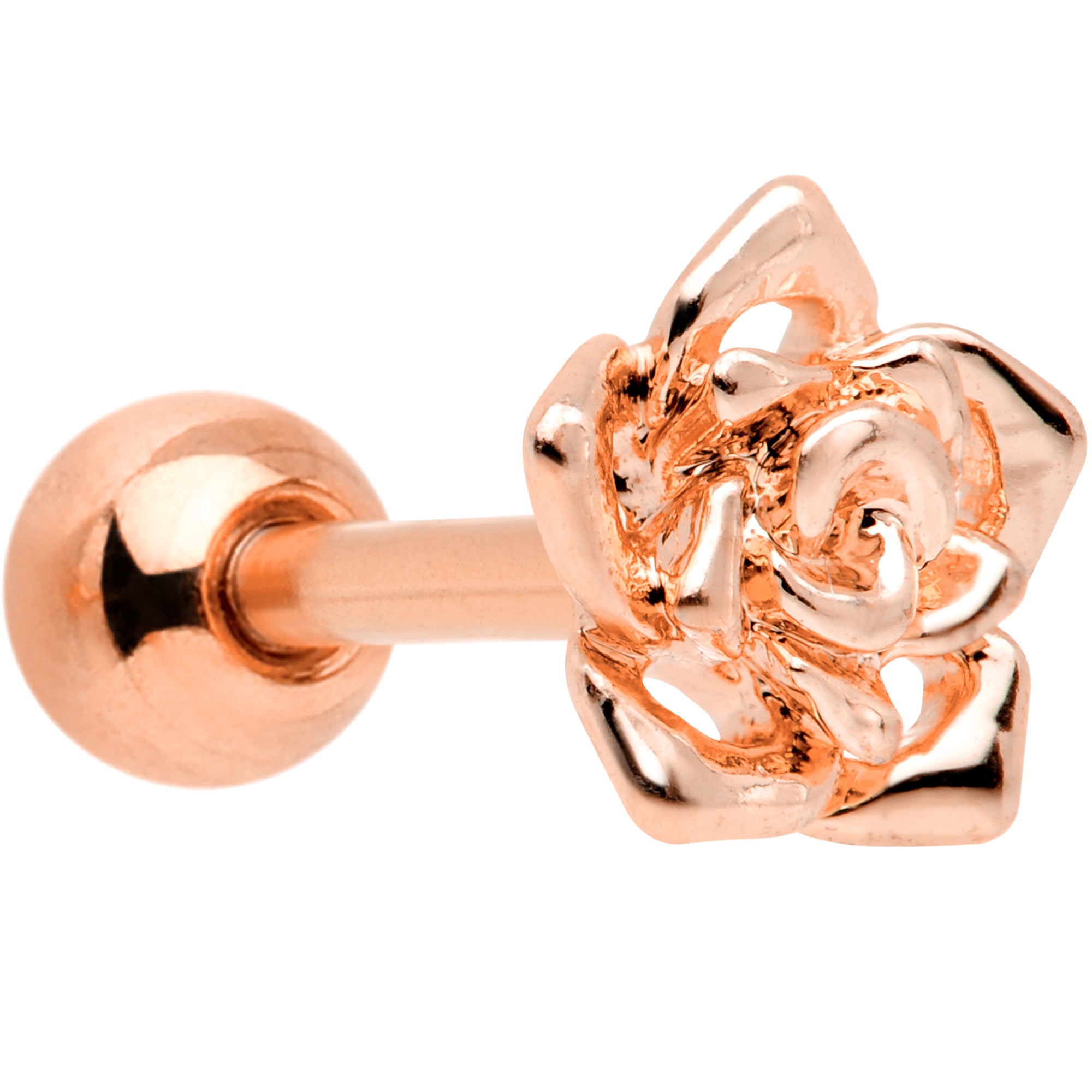 16G 1/4 Rose Gold Tone Rose Flower Cartilage Tragus Earring
