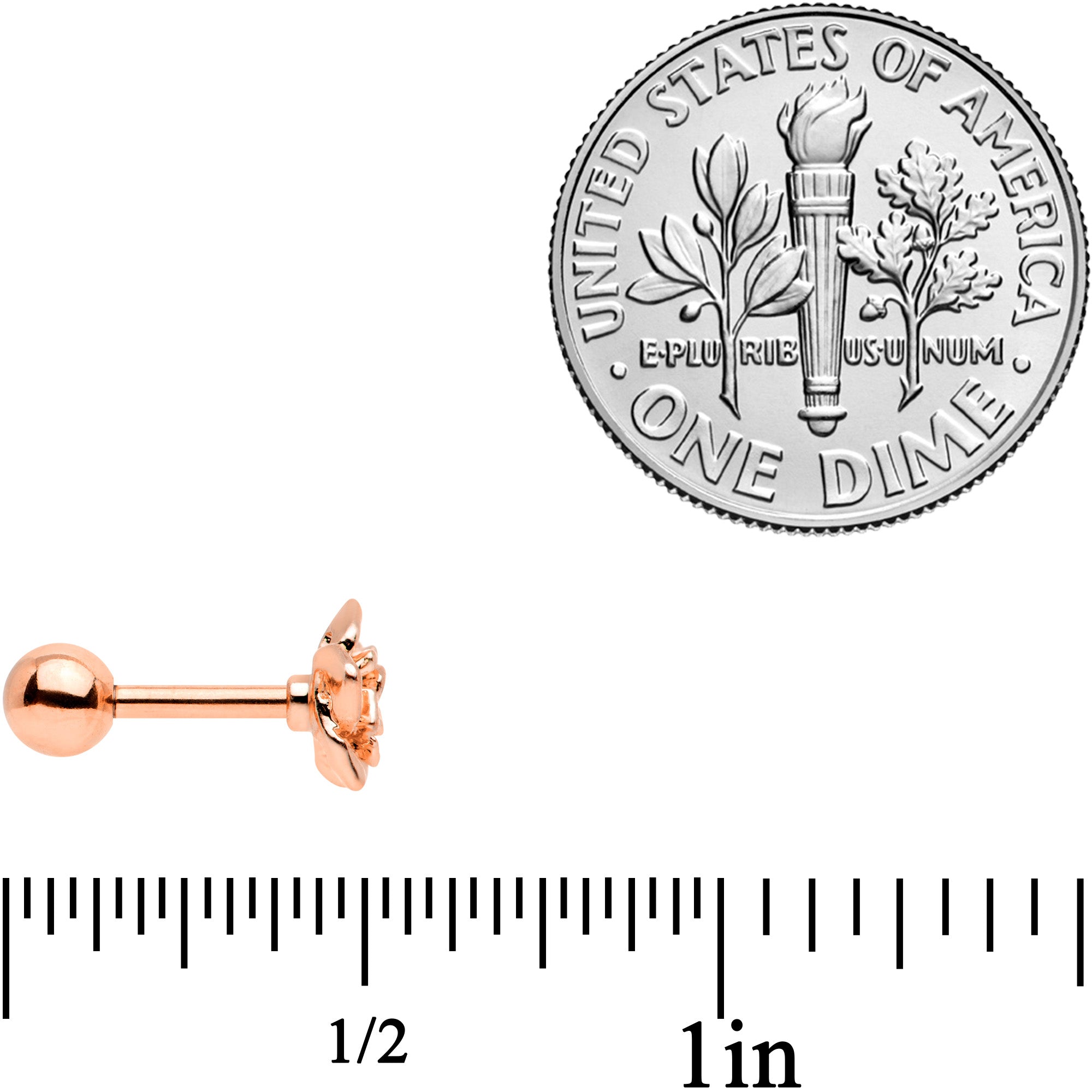 16G 1/4 Rose Gold Tone Rose Flower Cartilage Tragus Earring