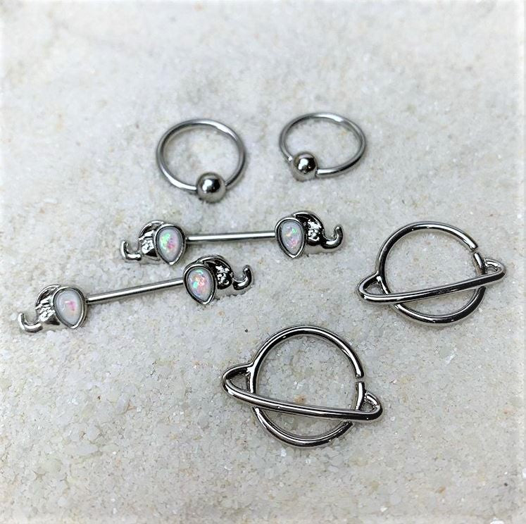 14G 1/2 Ring of Saturn Planet Nipple Ring Set