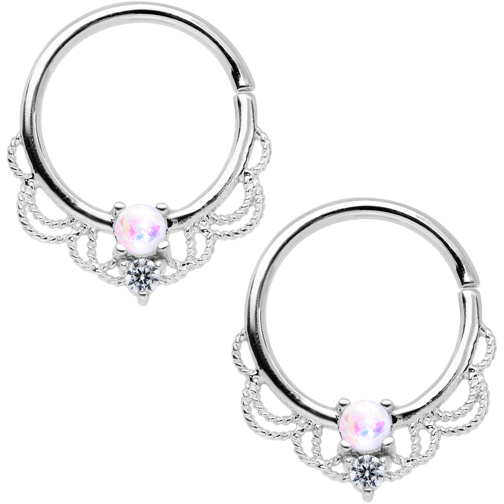 14G 9/16 White Faux Opal Fancy Nipple Ring Set