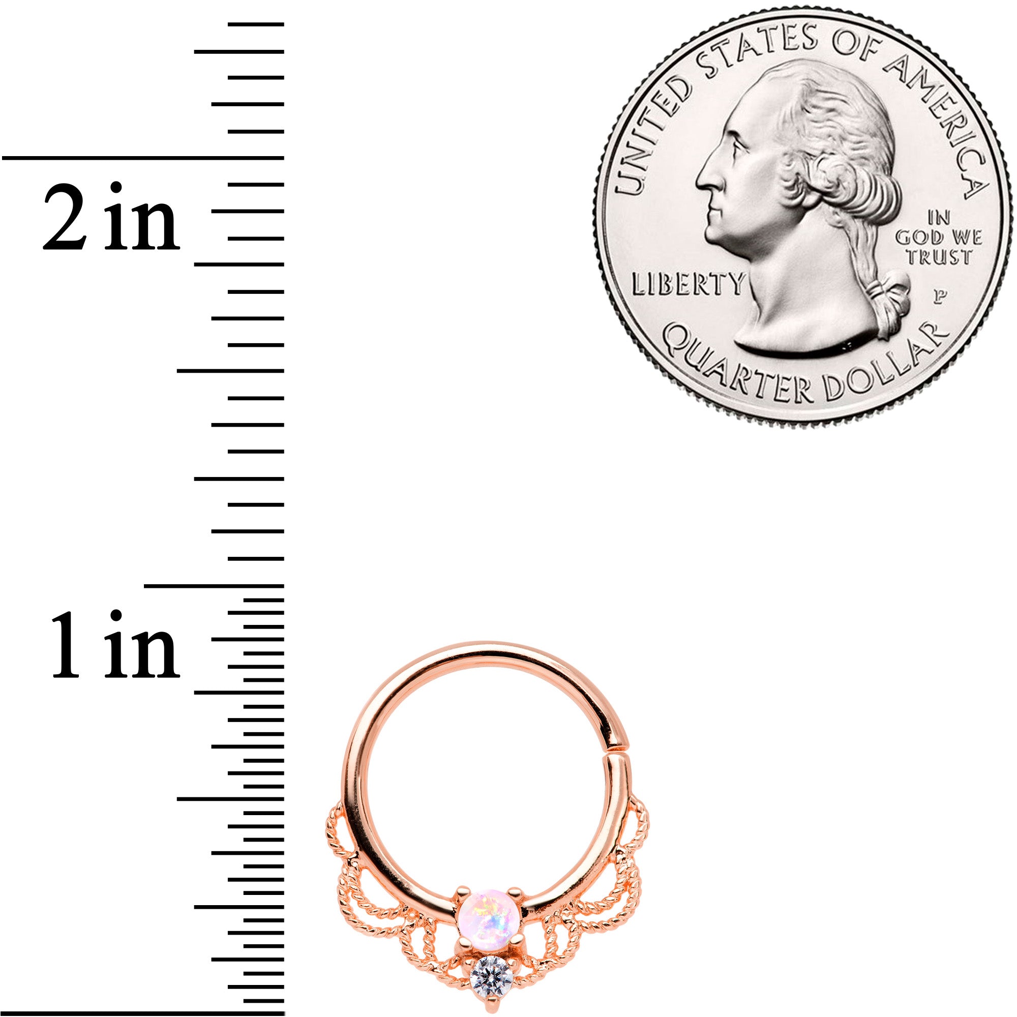 14G 9/16 White Faux Opal Rose Gold Tone Fancy Nipple Ring Set