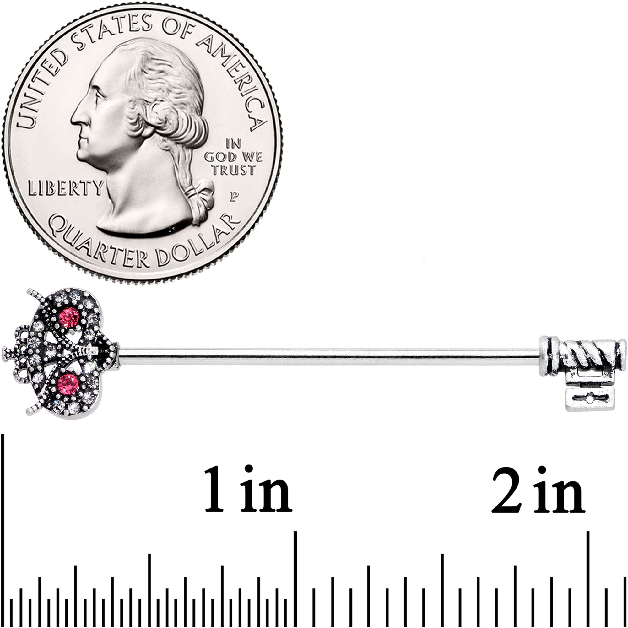 14G Pink Clear Gem Royal Owl Key Industrial Barbell 38mm