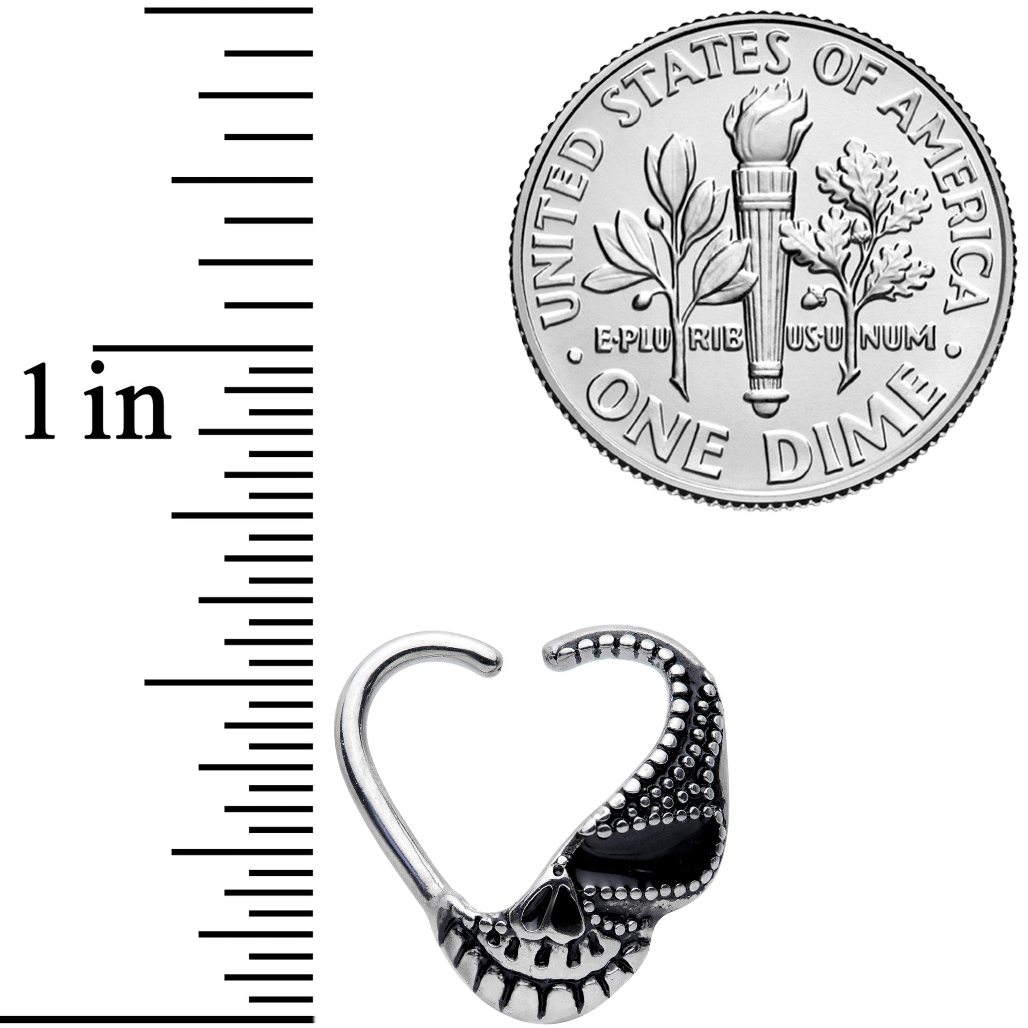 16G 3/8 Skull Face Heart Left Ear Closure Ring