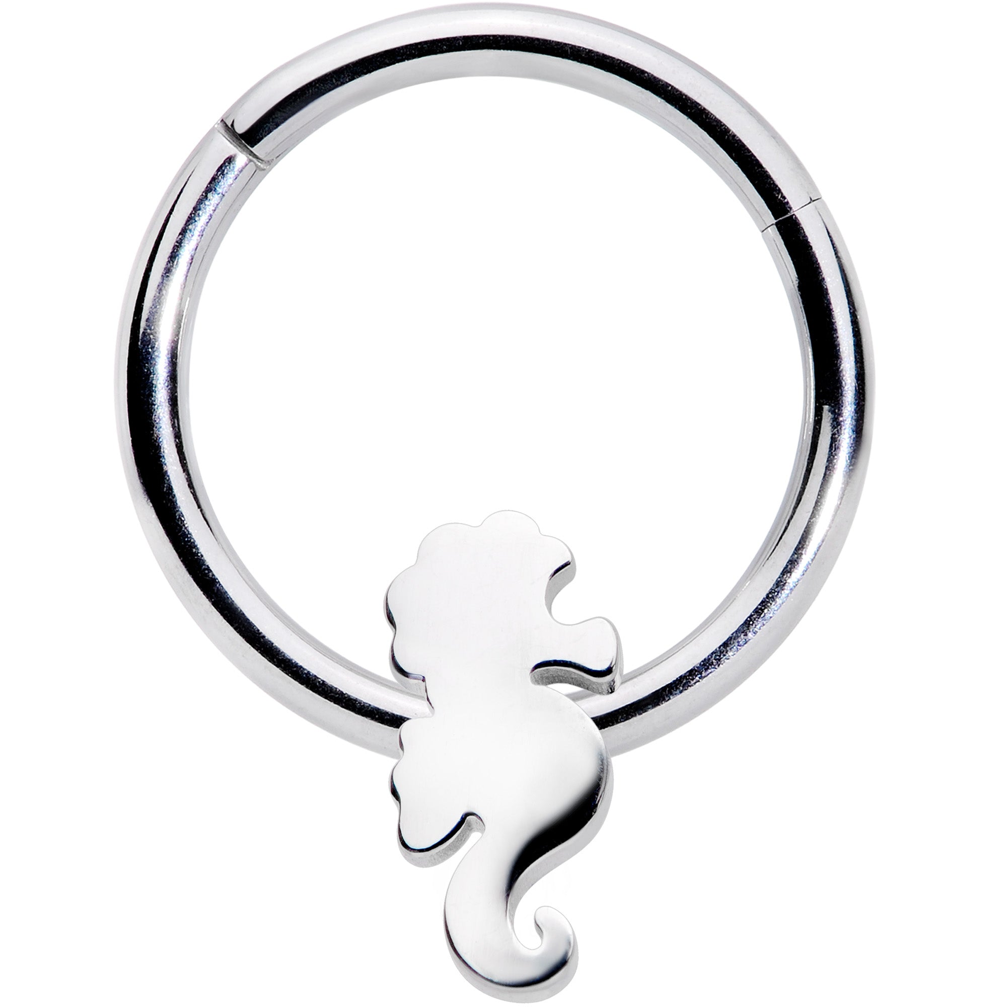 16G 3/8 Steel Nautical Seahorse Hinged Segment Ring