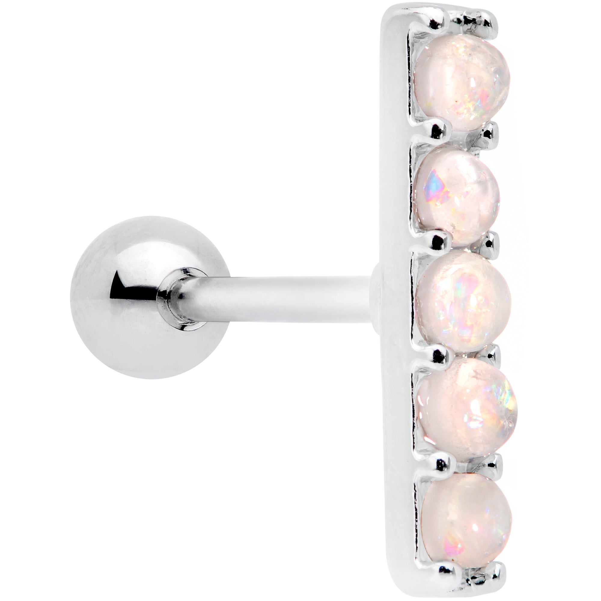 16G 1/4 White Faux Opal Quintuplet Cartilage Tragus Earring