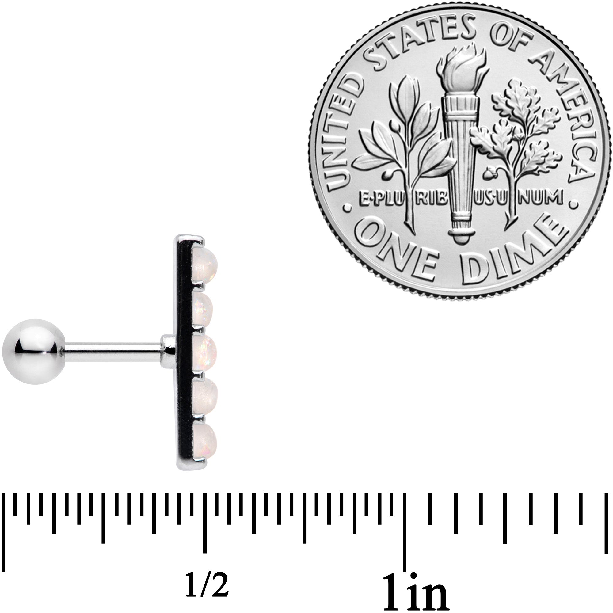 16G 1/4 White Faux Opal Quintuplet Cartilage Tragus Earring