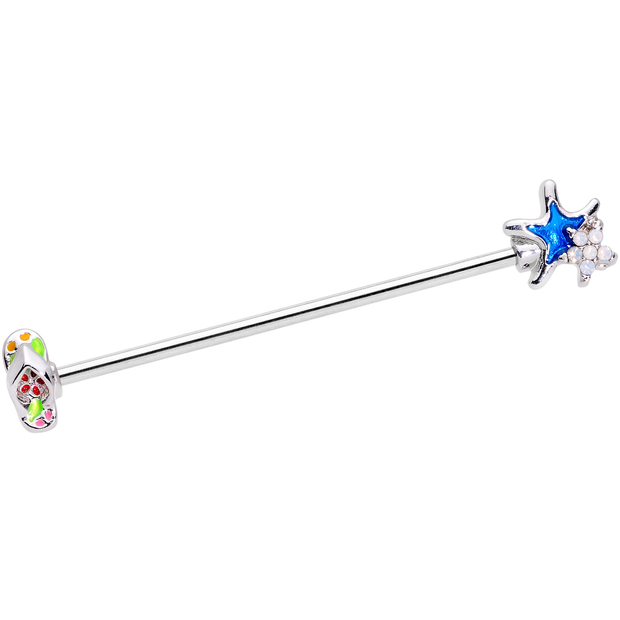 14G White Faux Opal Beach Sandal Starfish Industrial Barbell 38mm