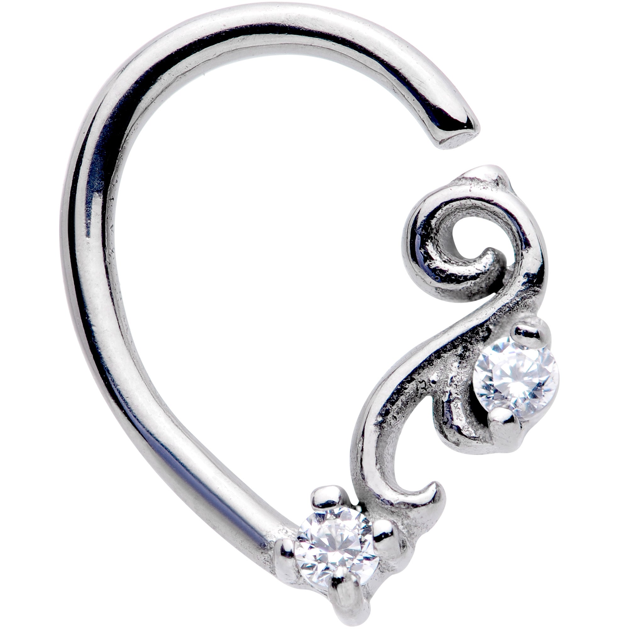 16G 3/8 Clear CZ Gem Half Left Right Ear Closure Ring