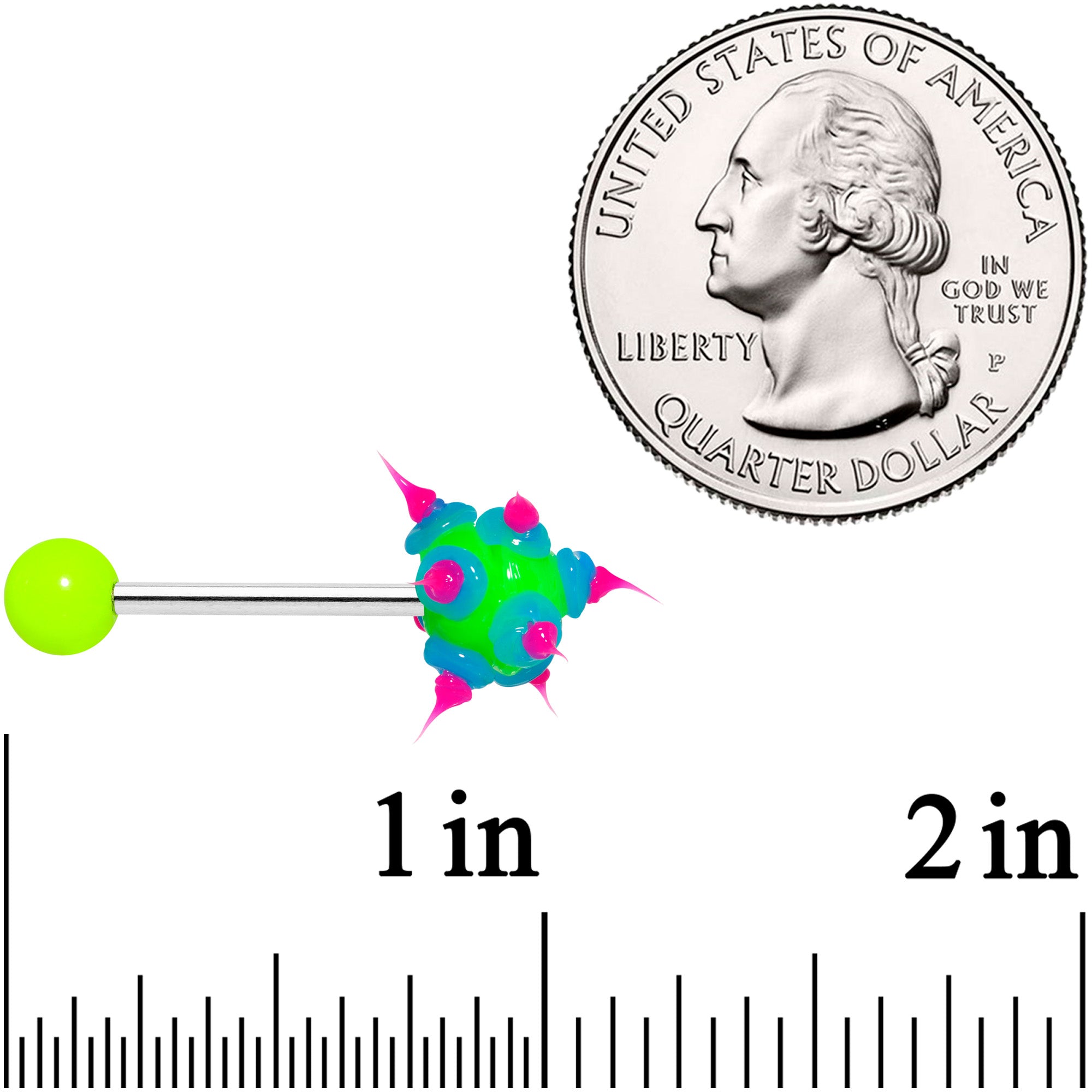 Green Pink Neon Silicone Spike Barbell Tongue Ring