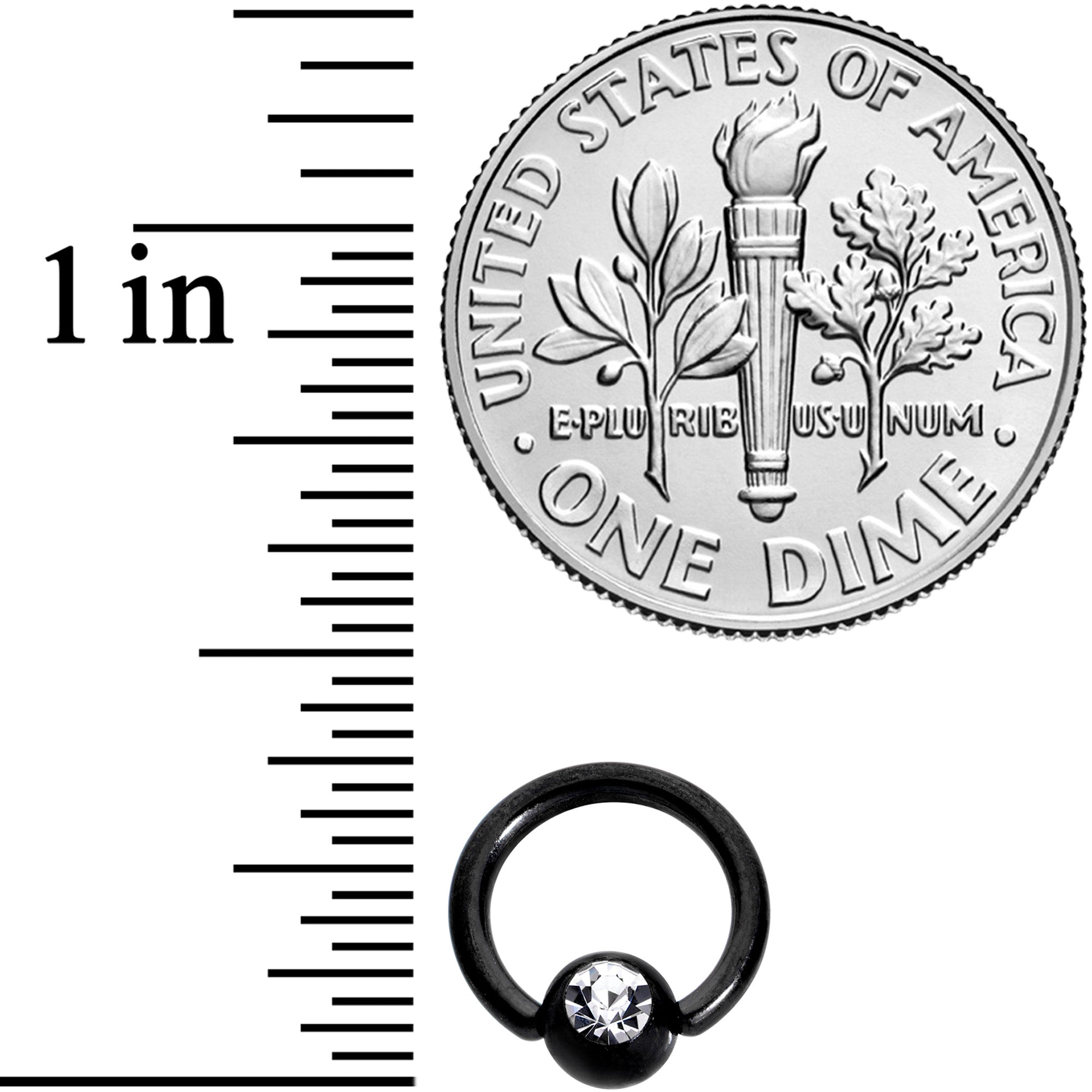 16G 1/4 Clear Gem Black BCR Captive Ring
