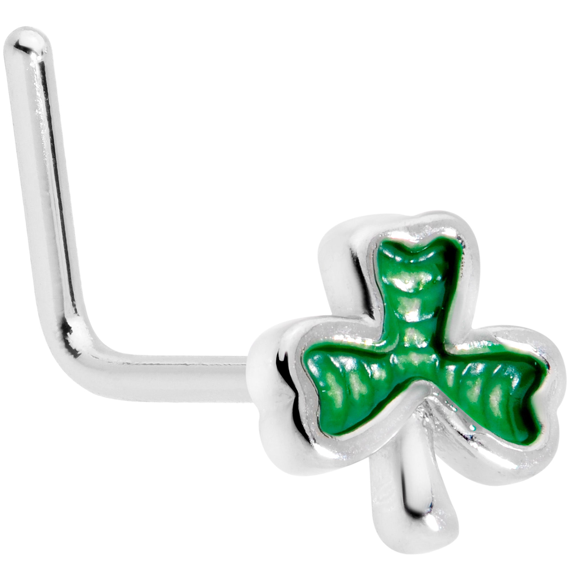 22G 5/16 St Patricks Day Shamrock L Shaped Nose Ring