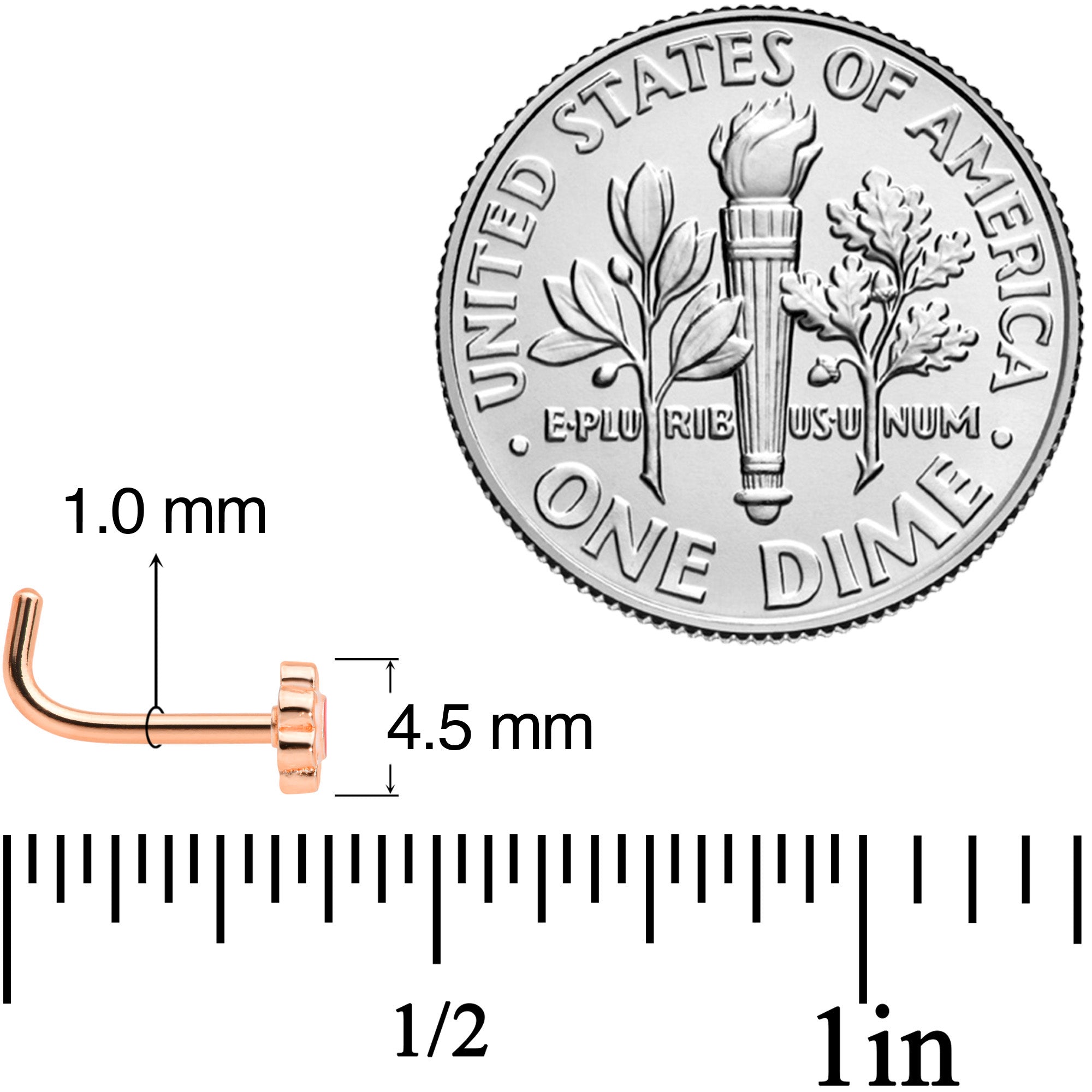 18G 5/16 Rose Gold Tone Spring Flower L Shaped Nose Ring