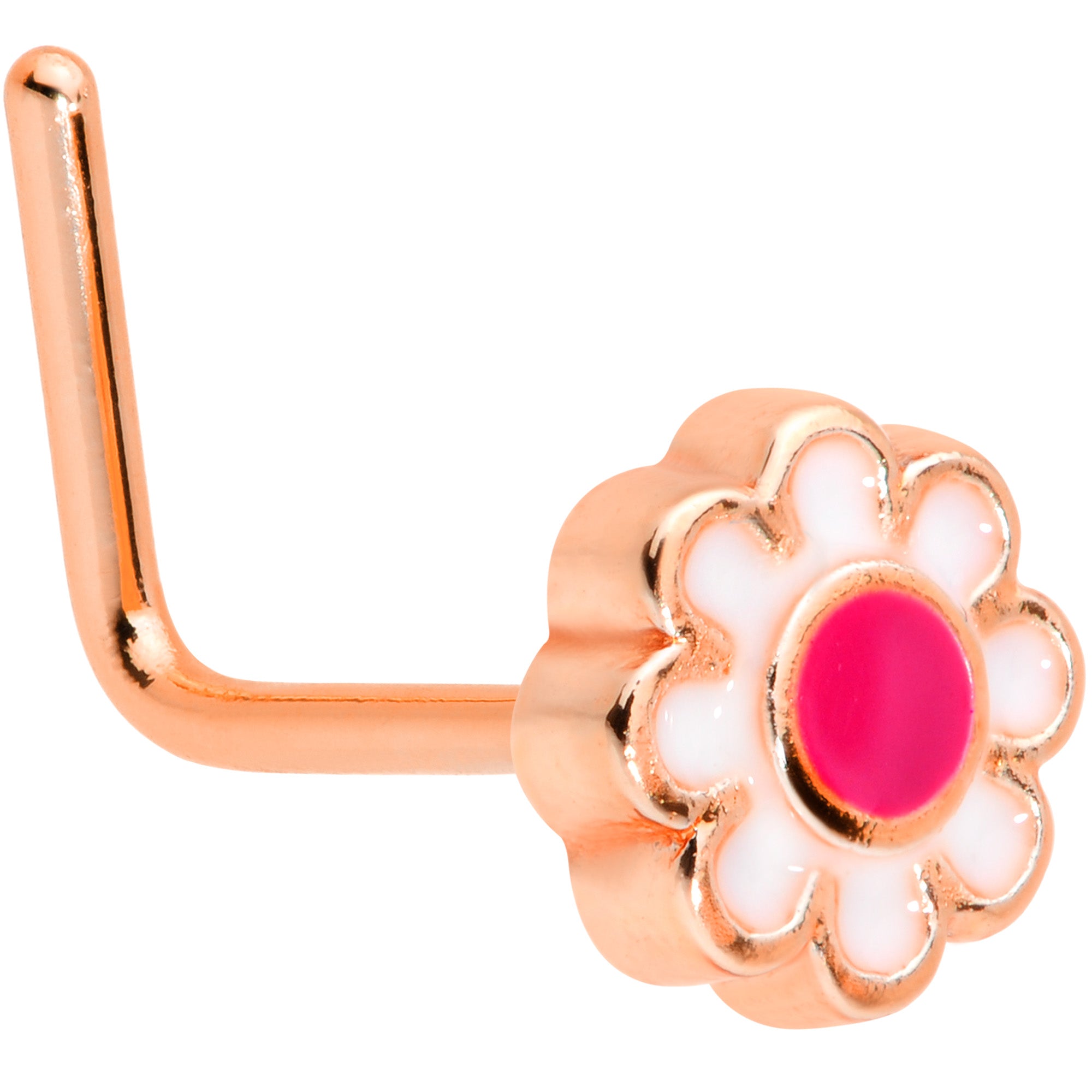 22G 1/4 Rose Gold Tone Spring Flower L Shaped Nose Ring