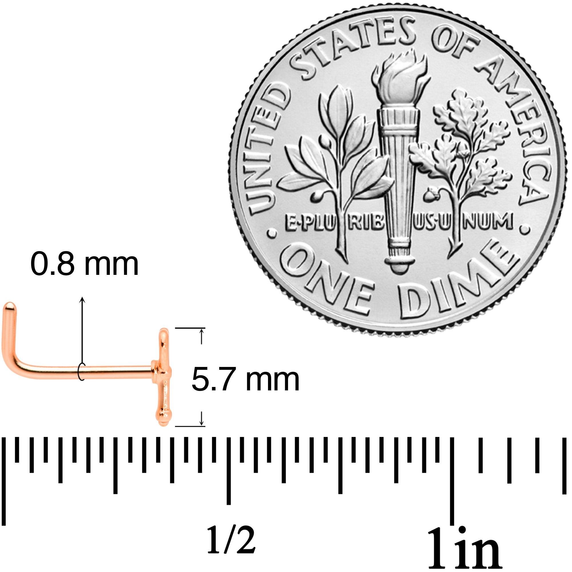 20G 5/16 Rose Gold Tone Key to Your Heart L Shaped Nose Ring