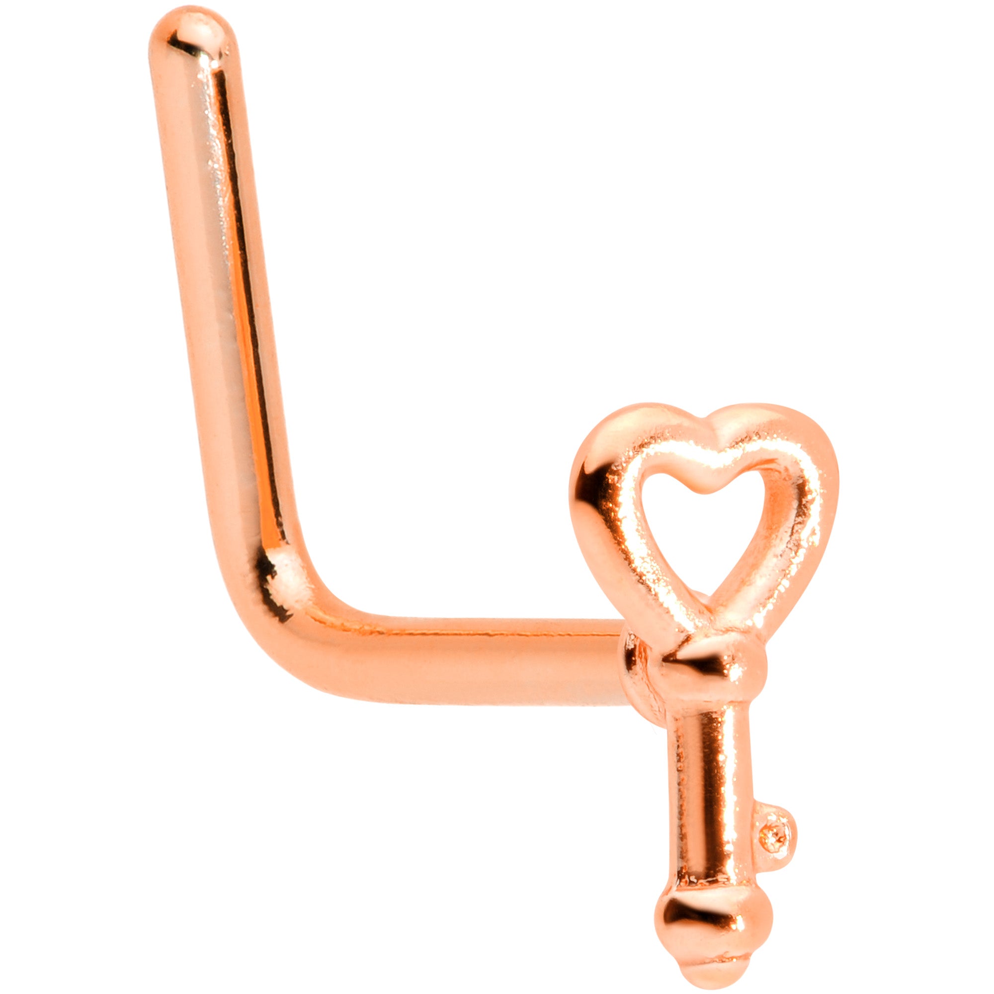 22G 5/16 Rose Gold Tone Key to Your Heart L Shaped Nose Ring