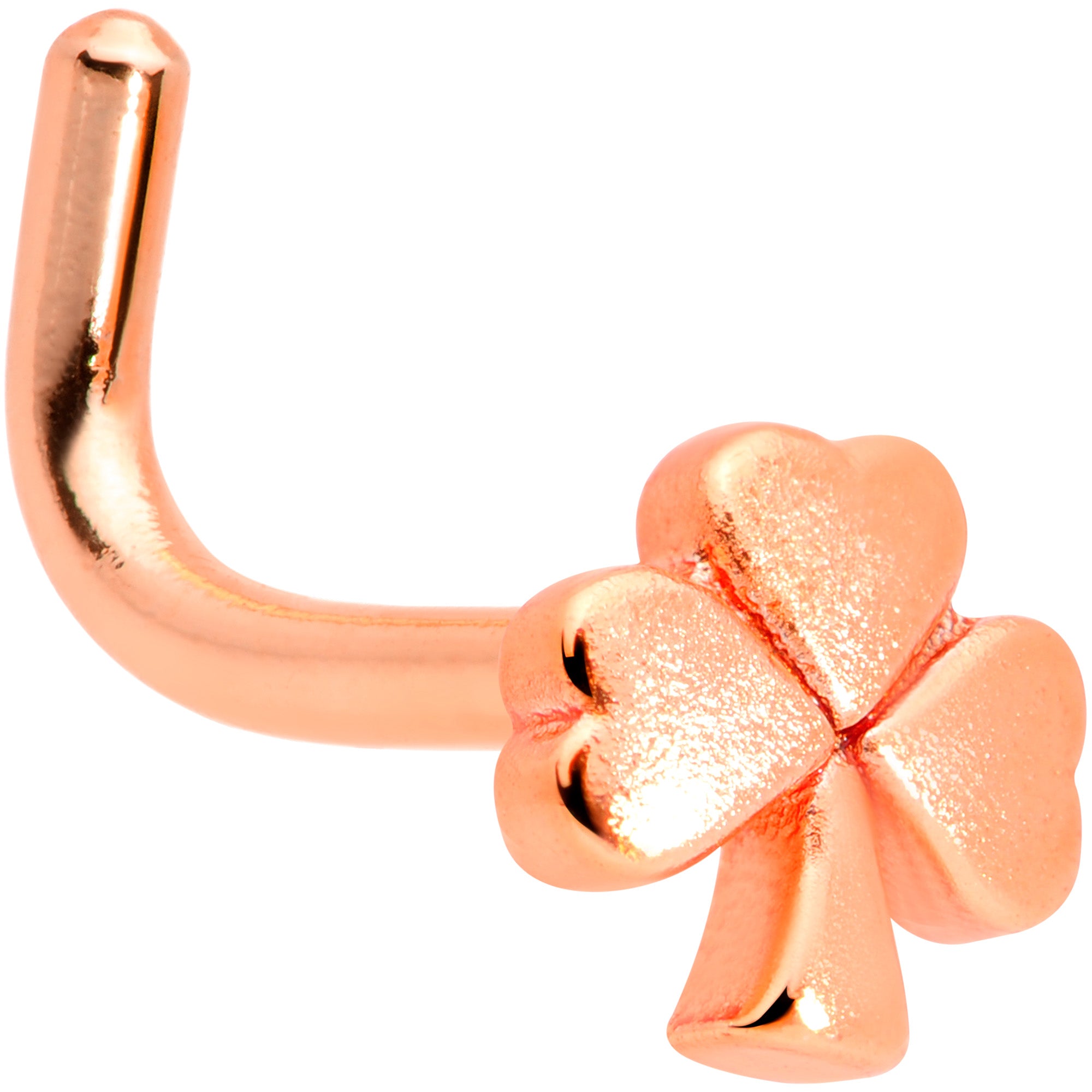 18G 5/16 Rose Gold Tone St Patricks Shamrock L Shaped Nose Ring