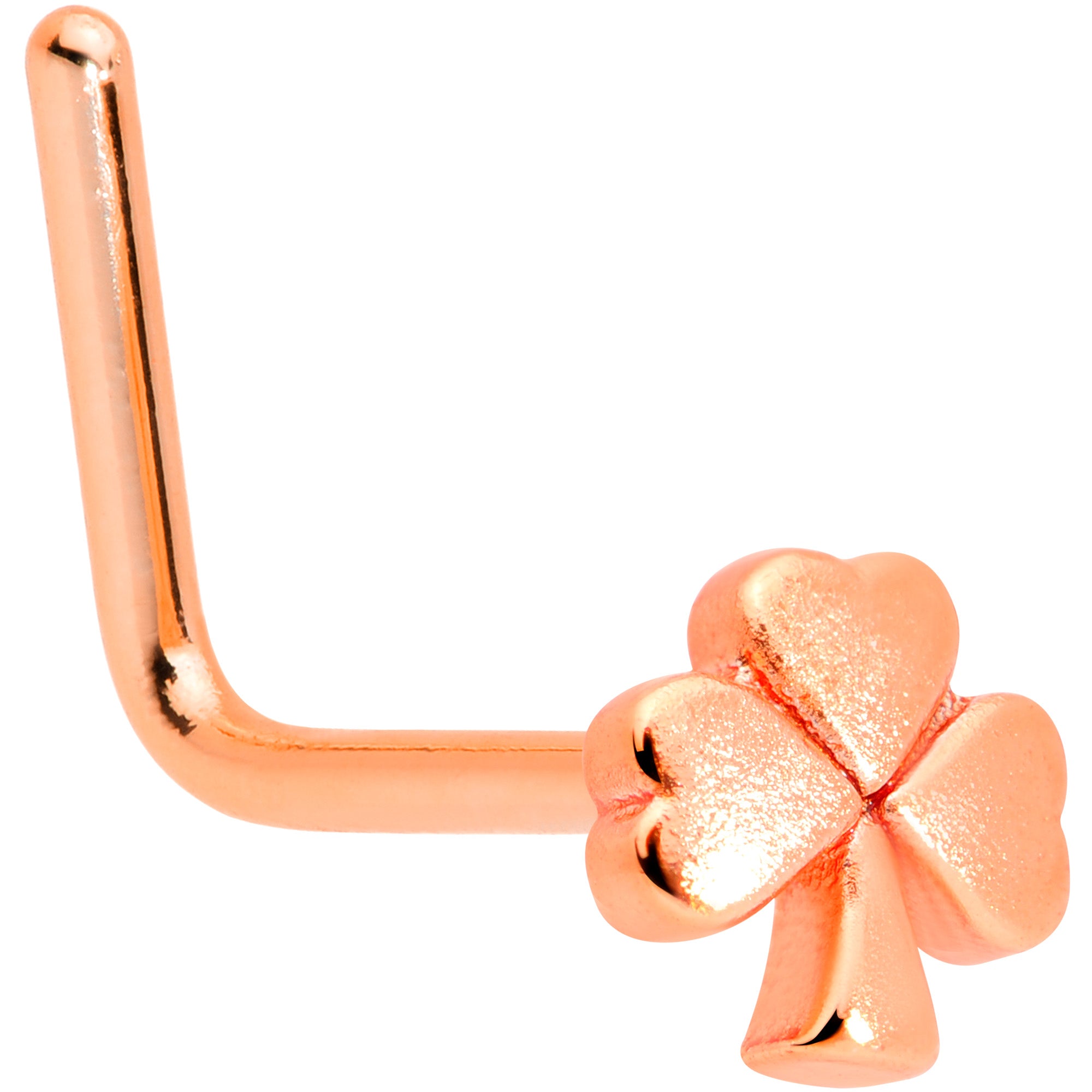 22G 5/16 Rose Gold Tone St Patricks Shamrock L Shaped Nose Ring