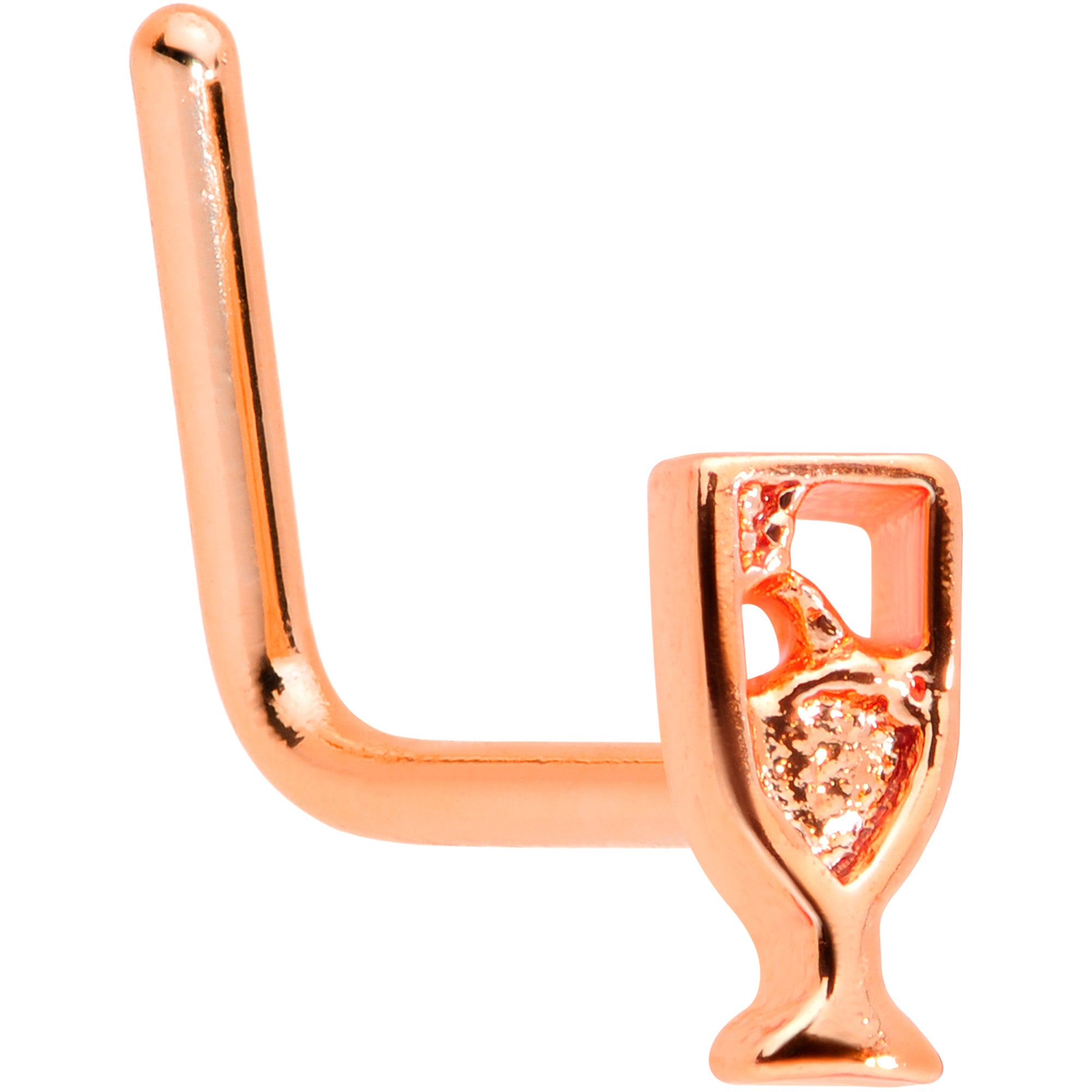 22G 5/16 Rose Gold Tone New Years Champagne L Shaped Nose Ring