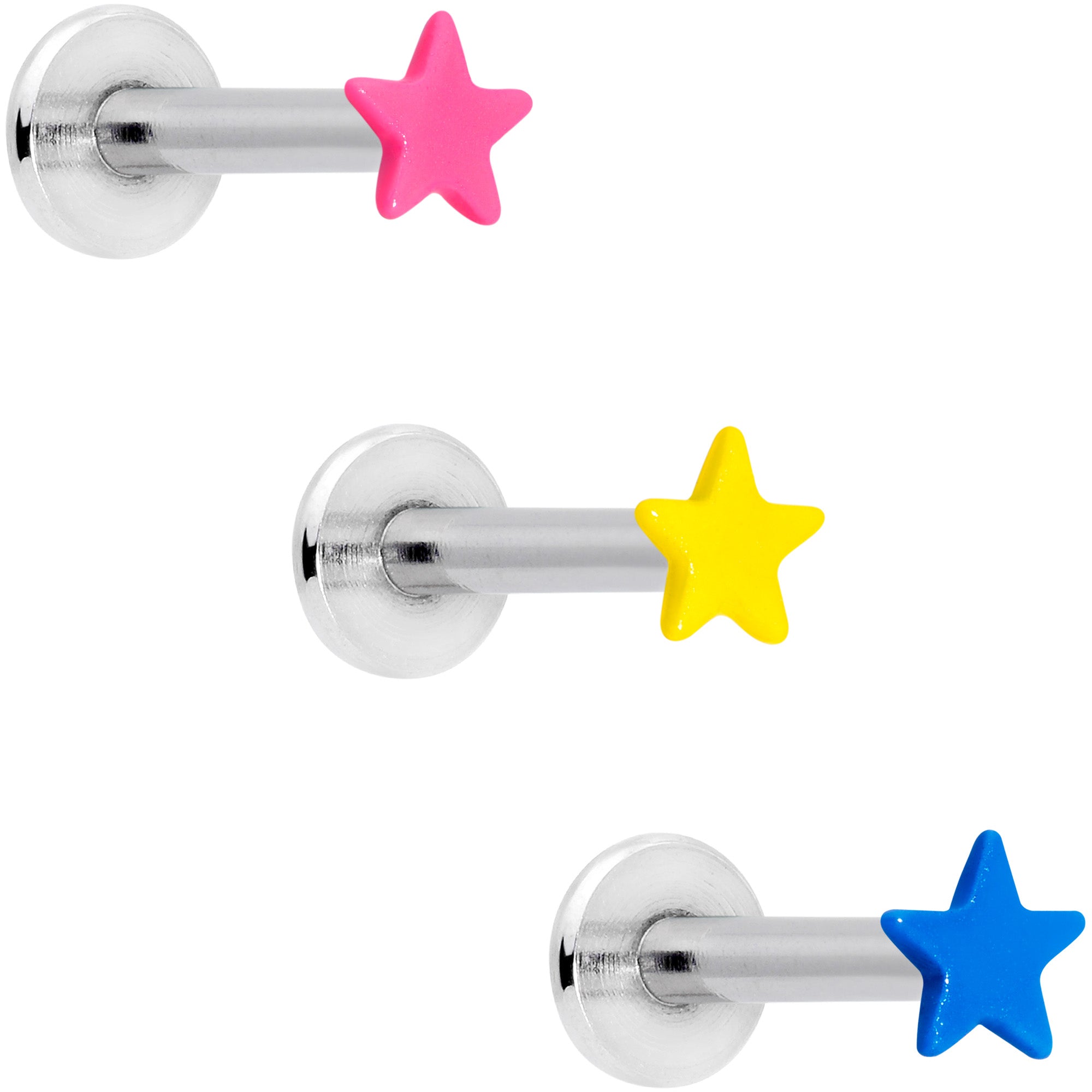 16G 5/16 Blue Pink Yellow Glow Star Labret Set of 3