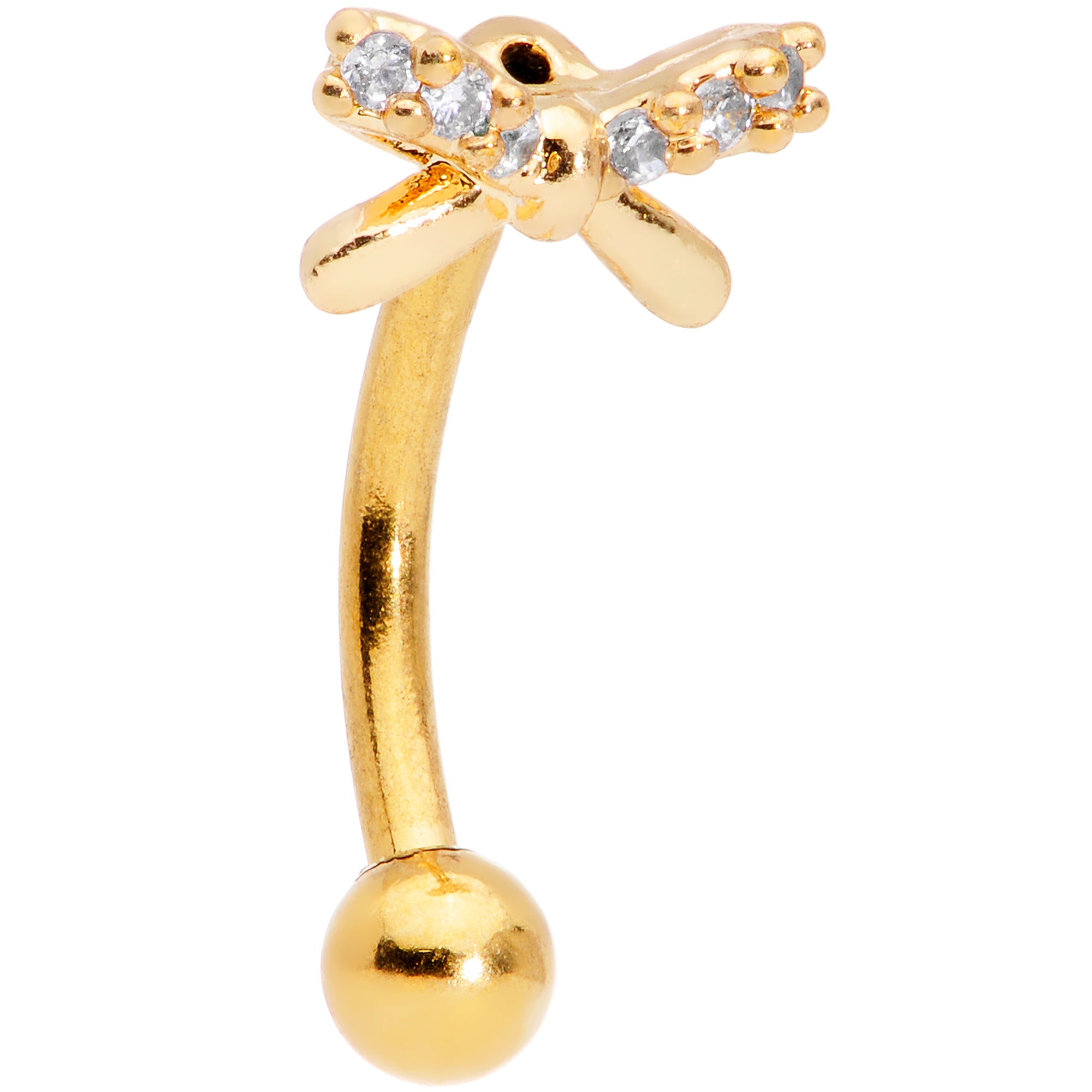 16G 5/16 Clear Gem Gold Tone Ribbon Bow Curved Eyebrow Ring